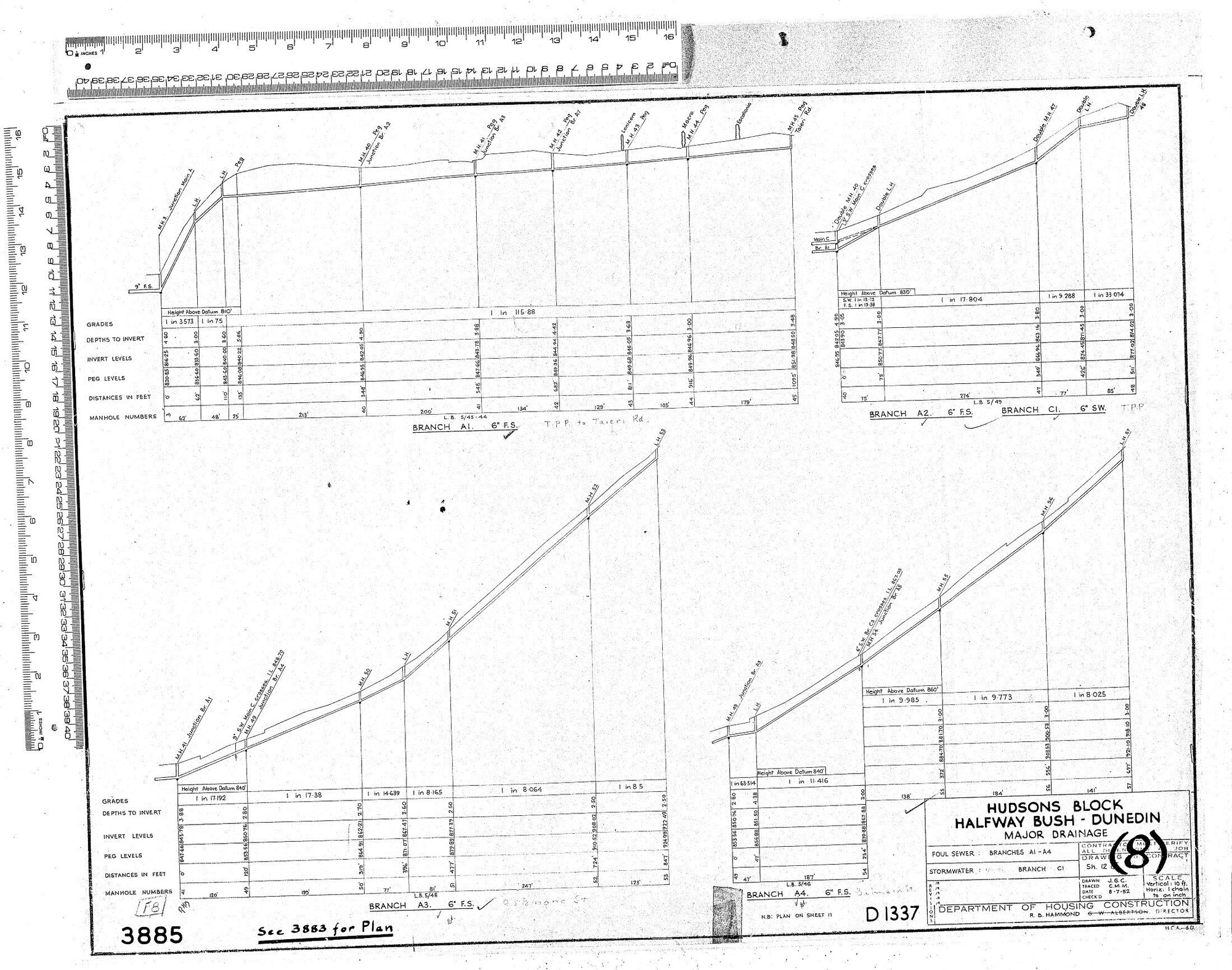 HUDSONS BLOCK HALFWAY BUSH &ndash; DUNEDIN &ndash; MAJOR DRAINAGE &ndash; FOUL SEWER: BRANCHES A1-A4