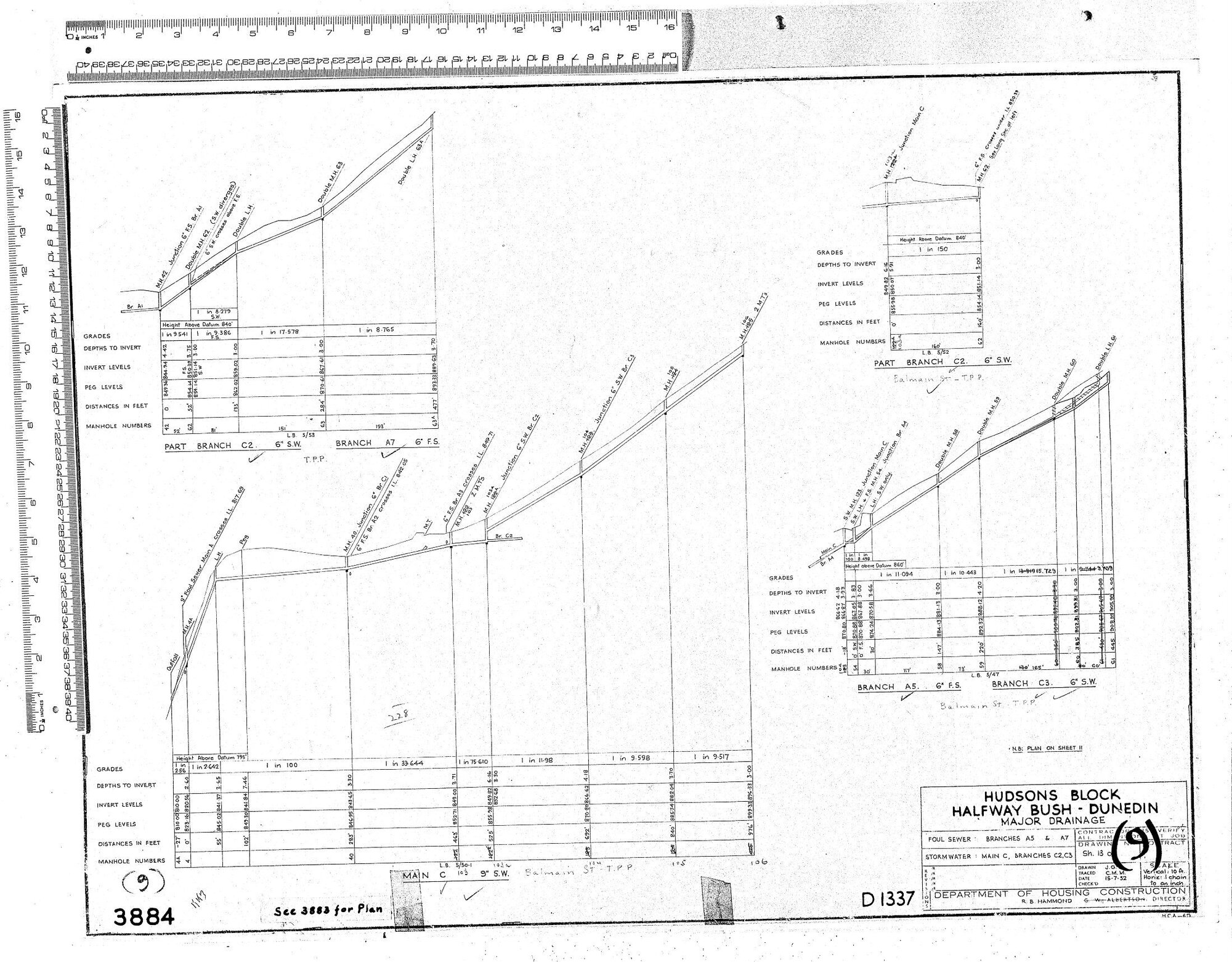 HUDSONS BLOCK HALFWAY BUSH &ndash; DUNEDIN &ndash; MAJOR DRAINAGE &ndash; FOUL SEWER: BRANCHES A5 &amp; A7