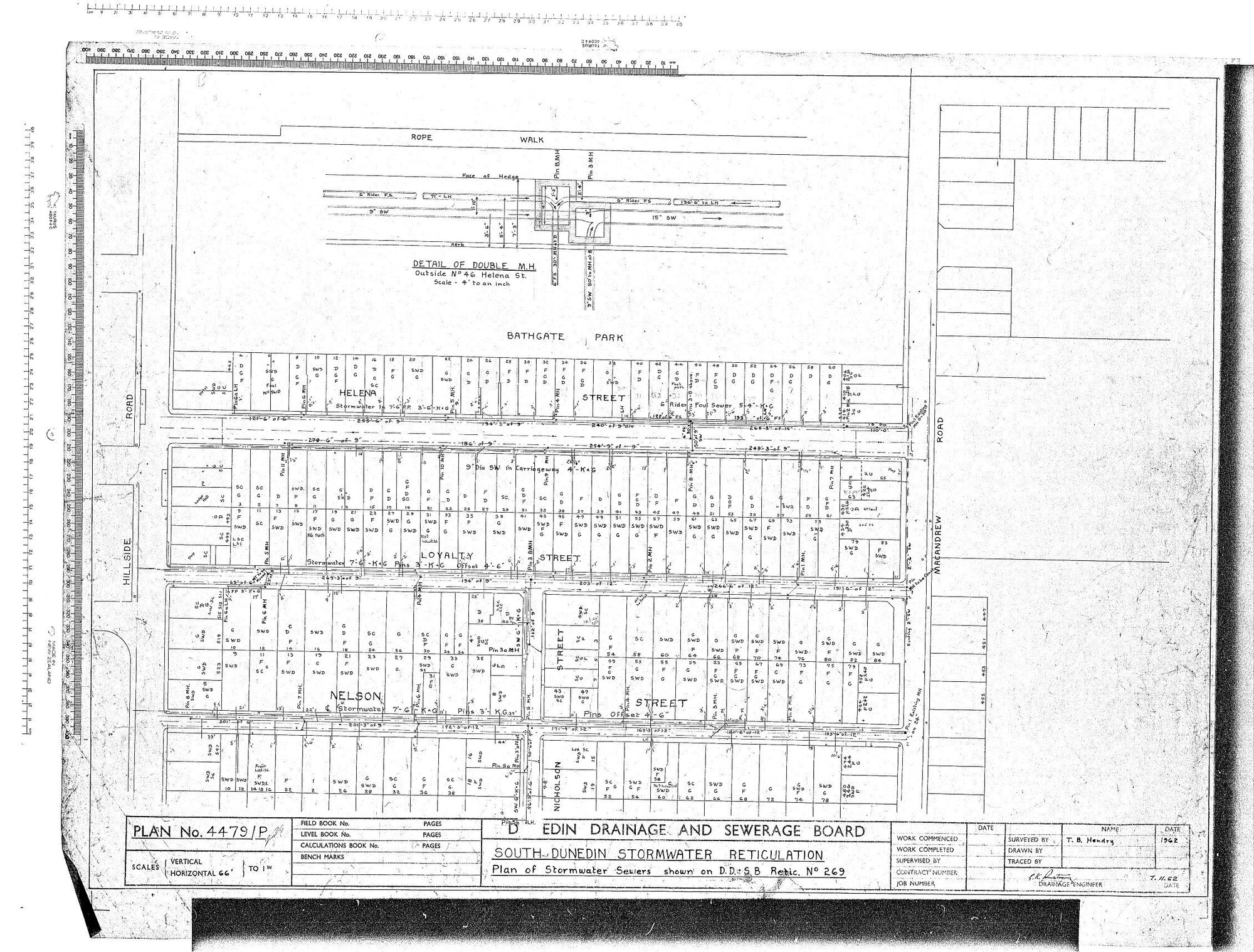 SOUTH DUNEDIN STORMWATER RETICULATION &ndash; PLAN OF STORMWATER SEWERS SHOWN ON D.D &amp; S.B RETIC NO 269
