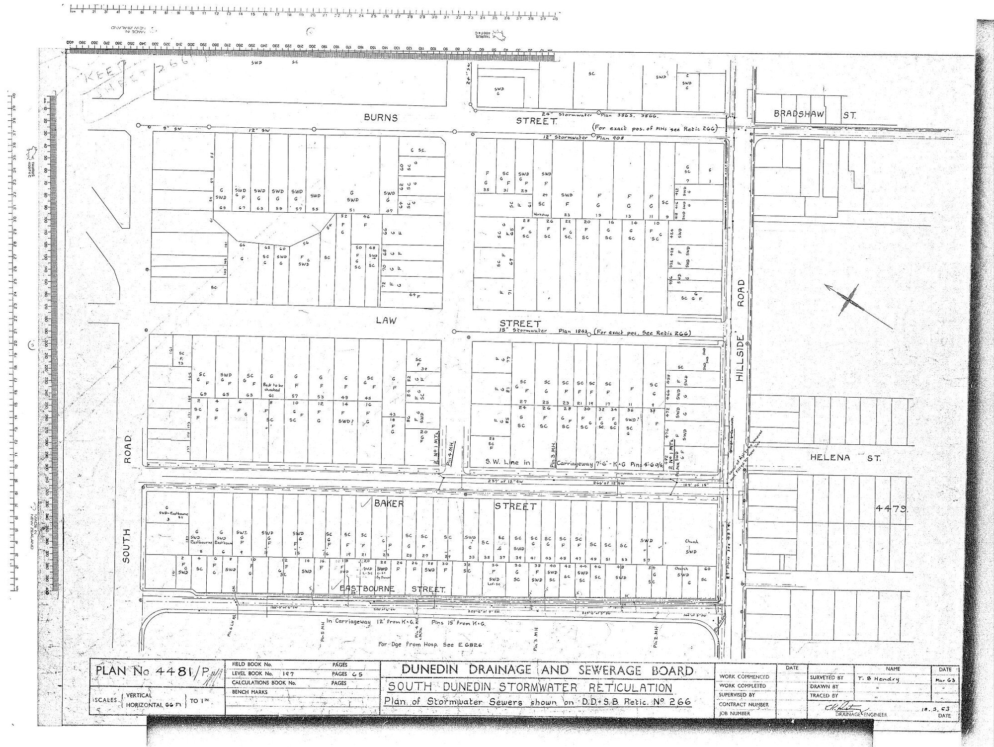 SOUTH DUNEDIN STORMWATER RETICULATION &ndash; PLAN OF STORMWATER SEWERS SHOWN IN D.D &amp; S.B. RETIC. NO 266