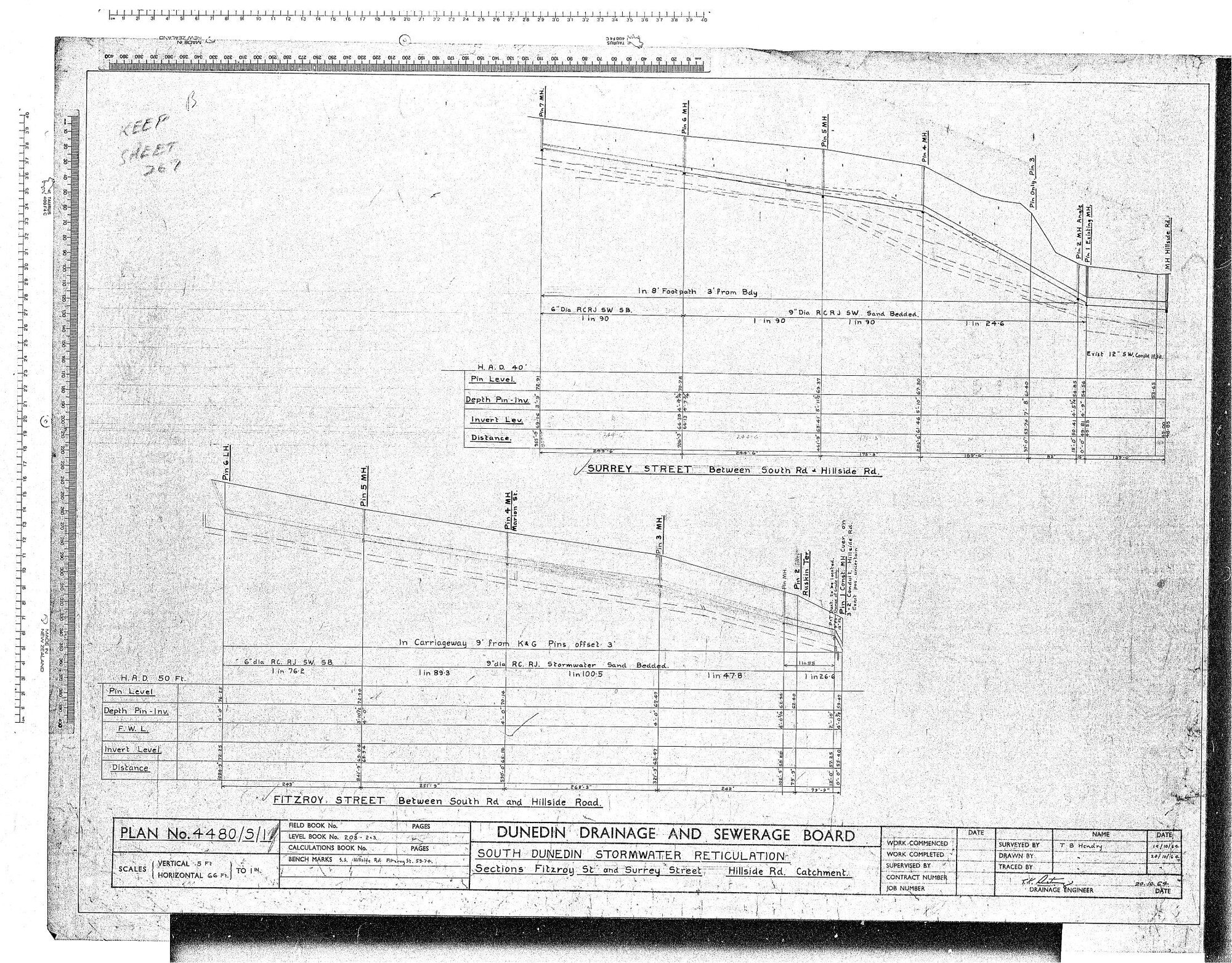 SOUTH DUNEDIN STORMWATER RETICULATION &ndash; SECTIONS FITZROY ST AND SURREY STREET, HILLSIDE RD. CATCHMENT