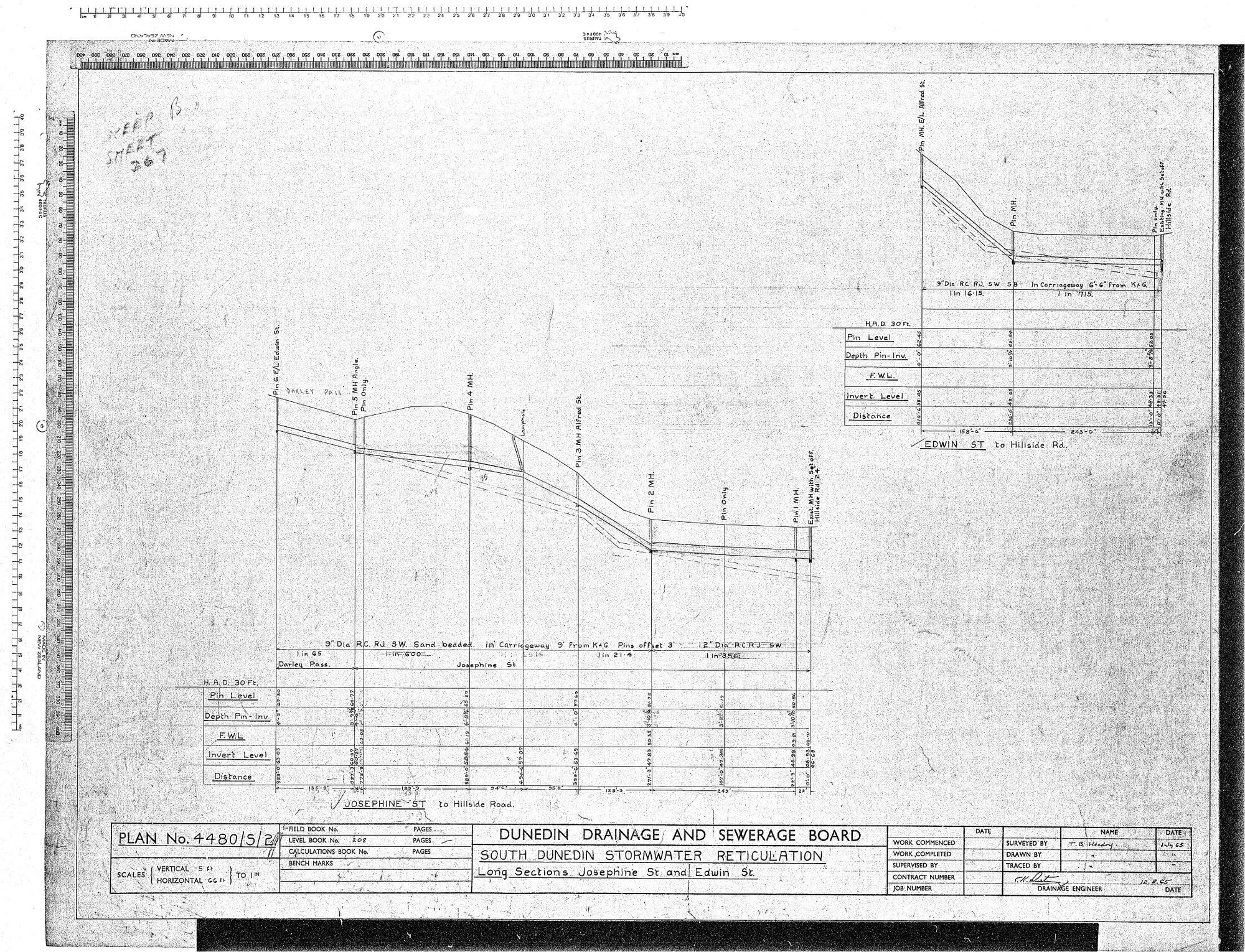 SOUTH DUNEDIN STORMWATER RETICULATION &ndash; LONG SECTIONS JOSEPHINE ST AND EDWIN ST