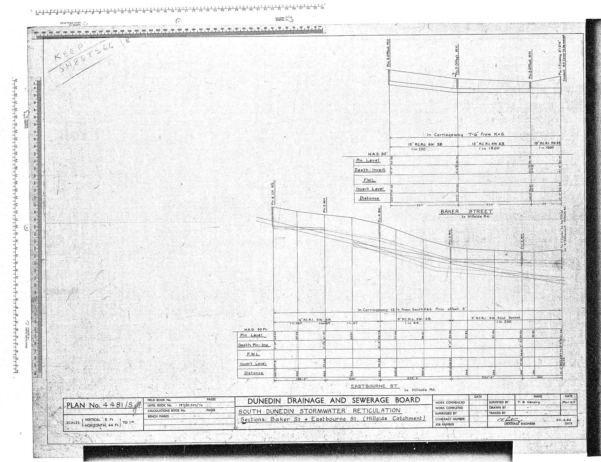 SOUTH DUNEDIN STORMWATER RETICULATION &ndash; SECTIONS: BAKER ST &amp; EASTBOURNE ST. (HILLSIDE CATCHMENT)