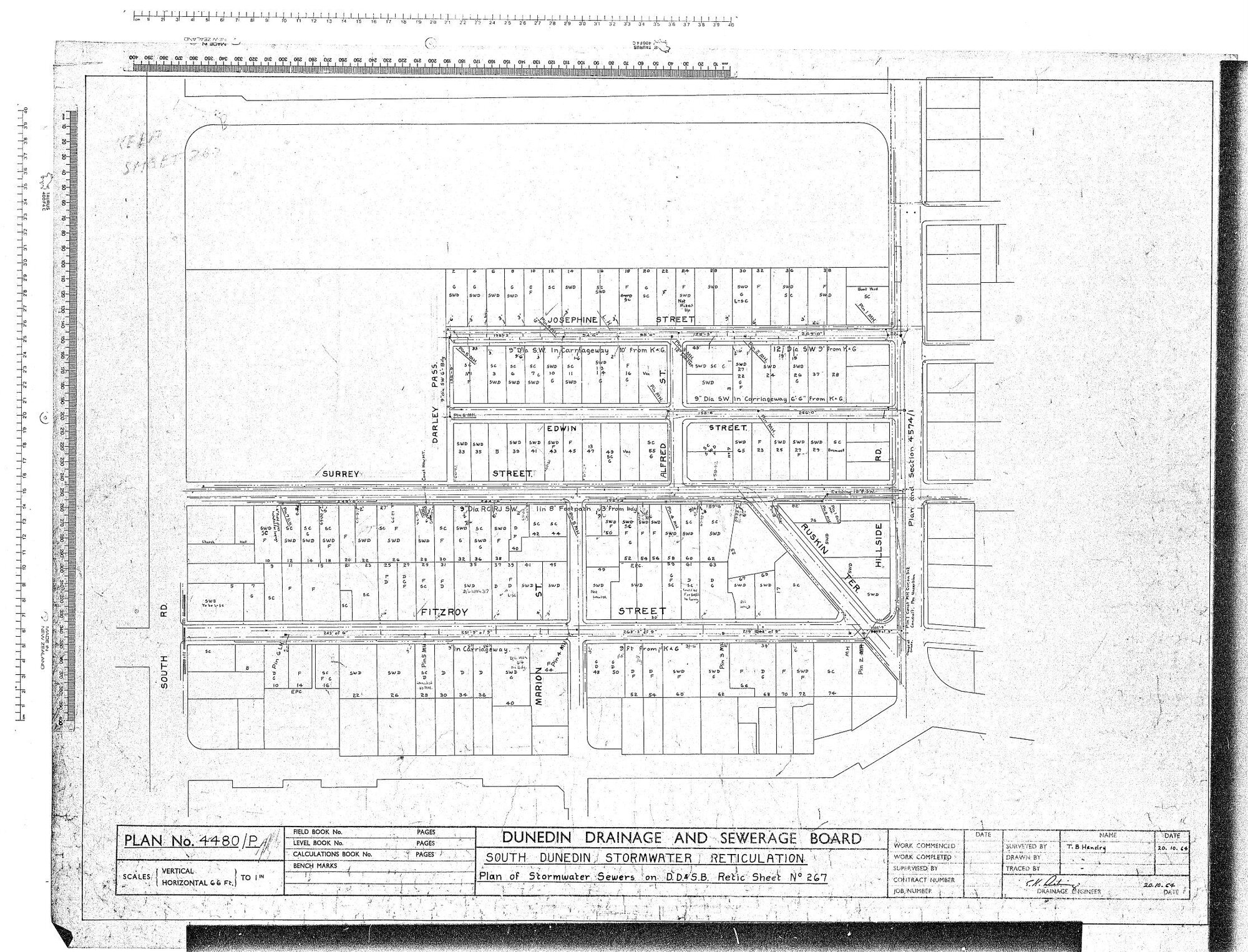 SOUTH DUNEDIN STORMWATER RETICULATION &ndash; PLAN OF STORMWATER SEWERS ON D.D. &amp;S.B. RETIC SHEET NO 267
