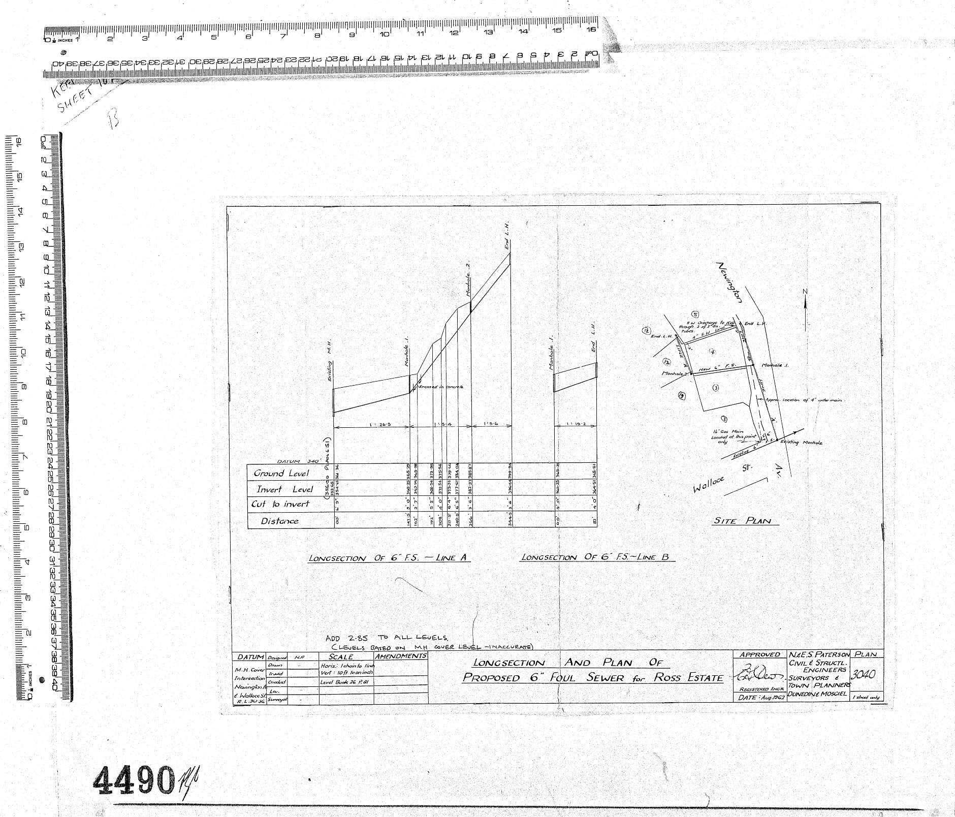 LONGSECTION AND PLAN OF PROPOSED 6'' FOUL SEWER FOR ROSS ESTATE