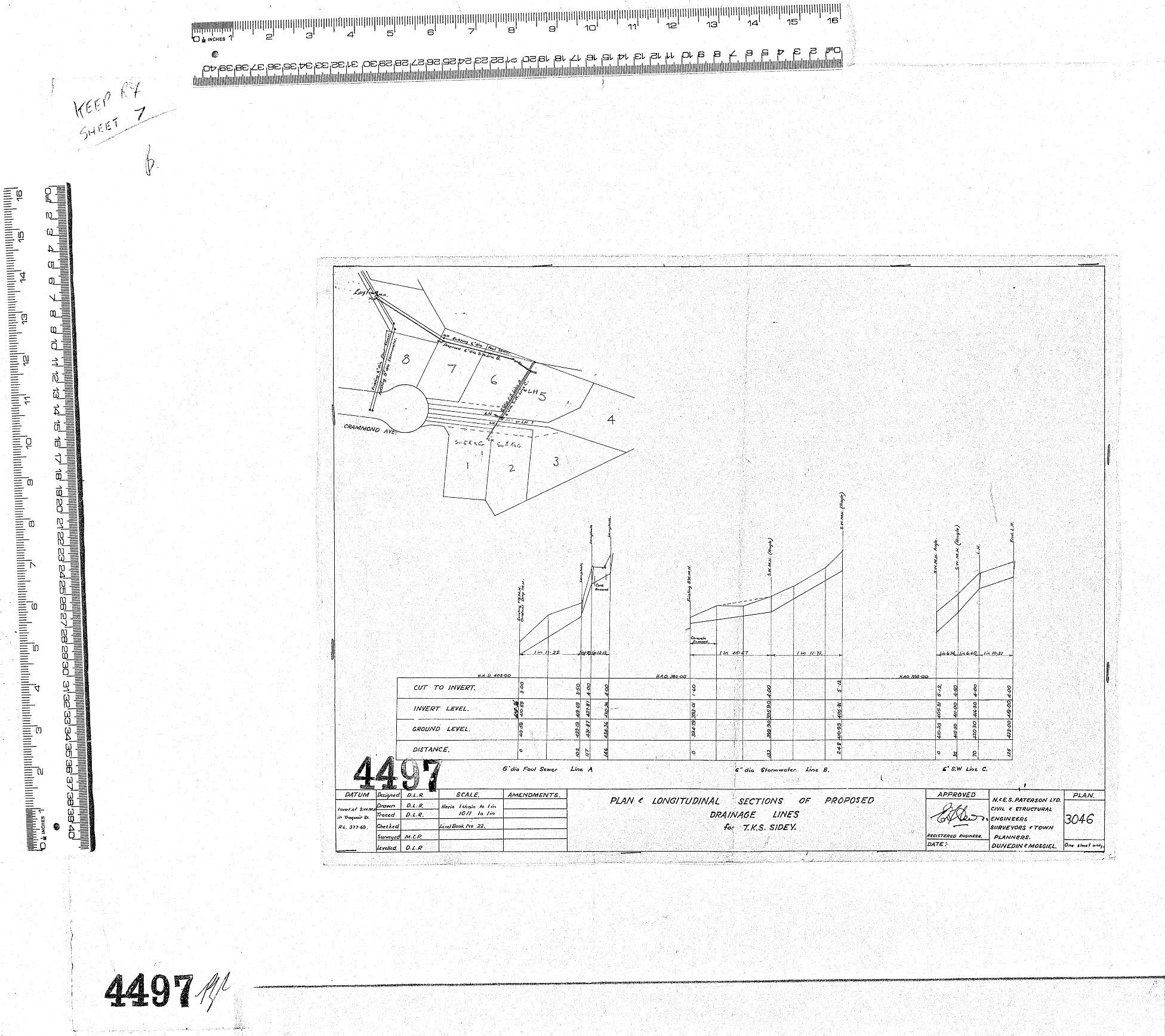 PLAN &amp; LONGITUDINAL SECTIONS OF PROPOSED DRAINAGE LINES FOR T.K.S SIDNEY