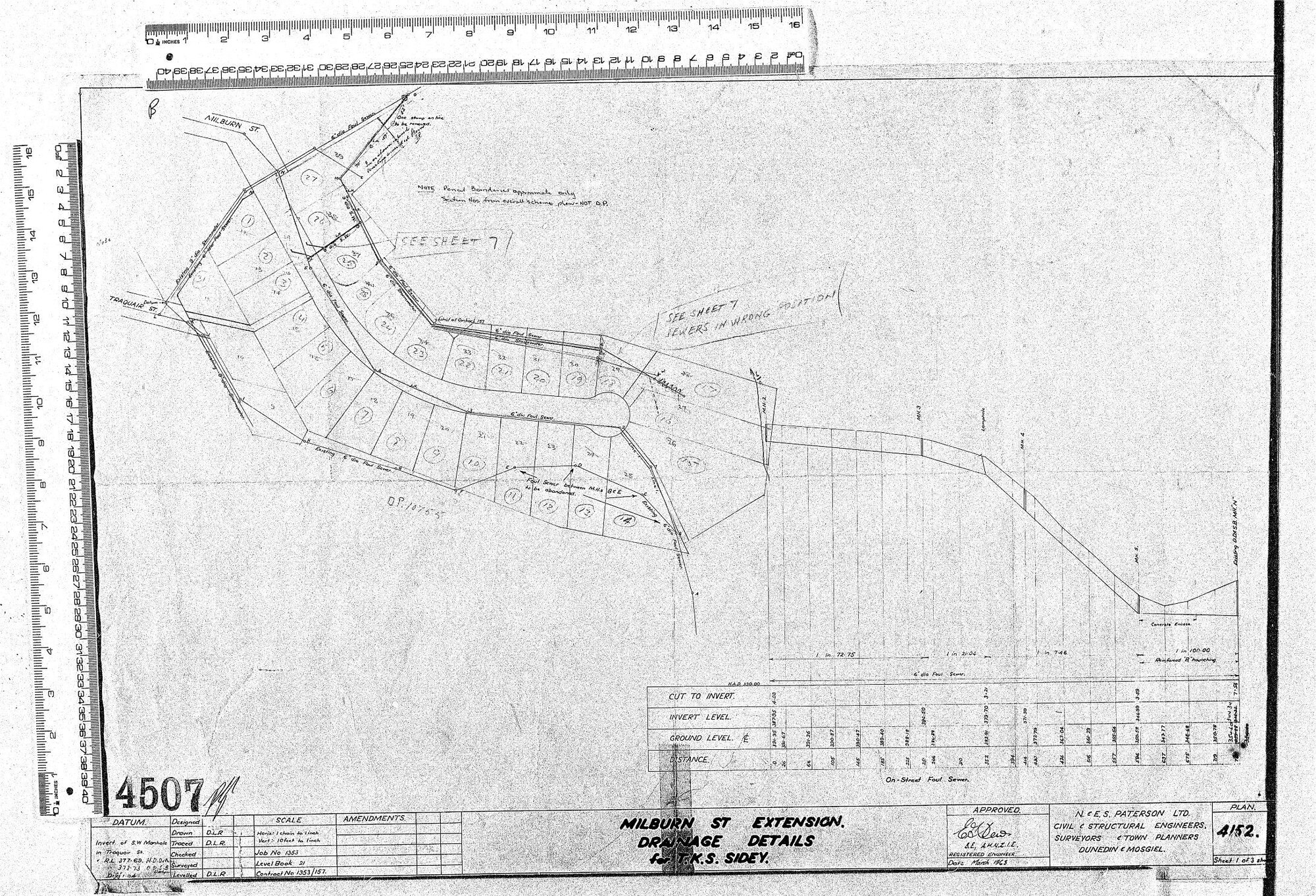 MILBURN ST EXTENSION. DRAINAGE DETAILS FOR T.K.S. SIDEY