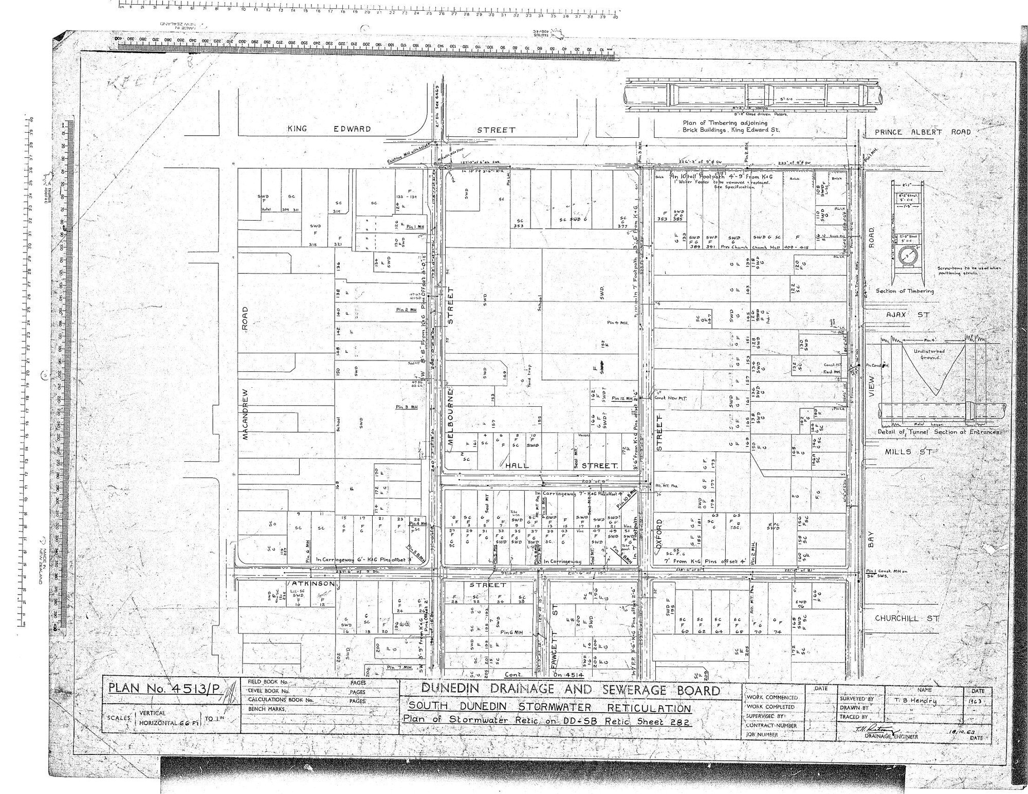 SOUTH DUNEDIN STORMWATER RETICULATION &ndash; PLAN OF STORMWATER RETIC. ON DD &amp; SB RETIC SHEET 282