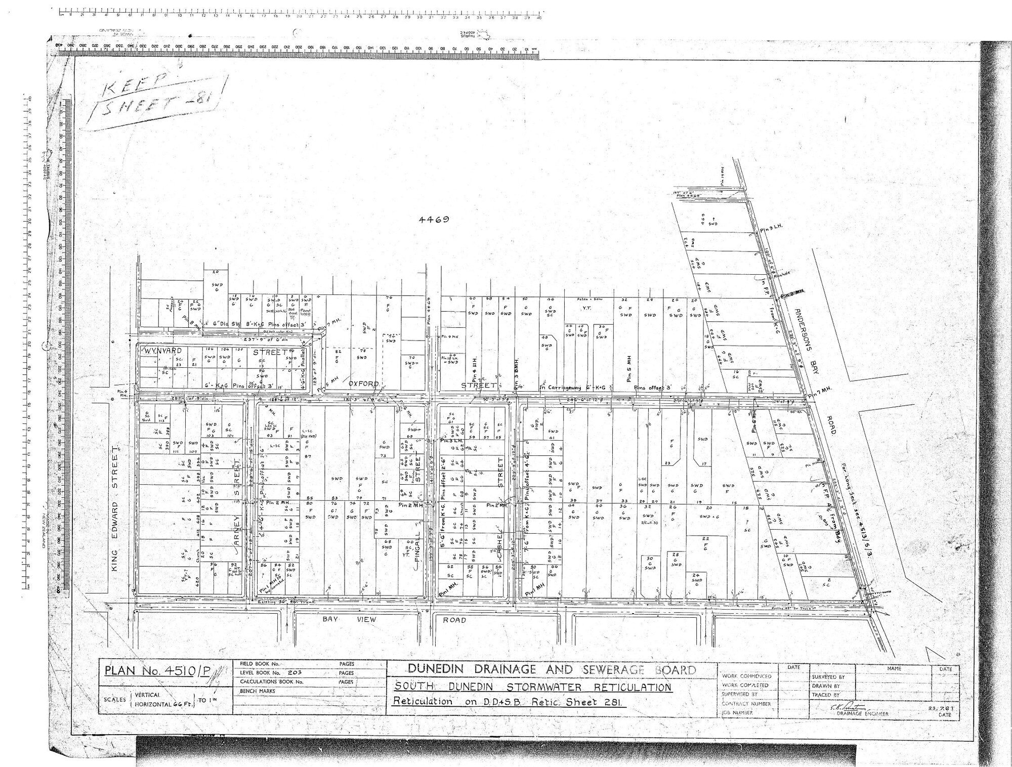 SOUTH DUNEDIN STORMWATER RETICULATION &ndash; RETICULATION ON D.D. &amp; S.B. RETIC SHEET 281