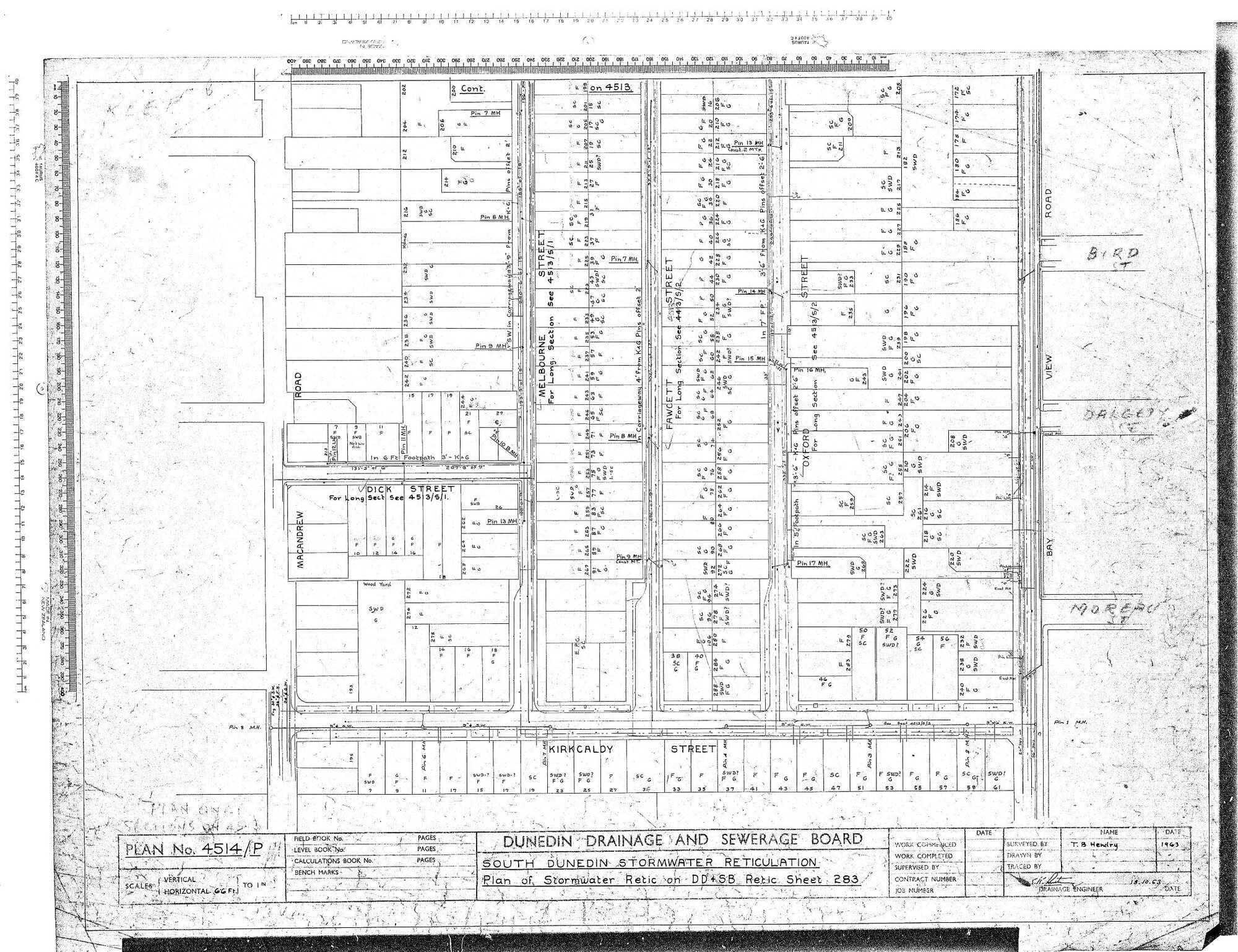 SOUTH DUNEDIN STORMWATER RETICULATION &ndash; PLAN OF STORMWATER RETIC ON DD &amp; SB RETIC SHEET 283