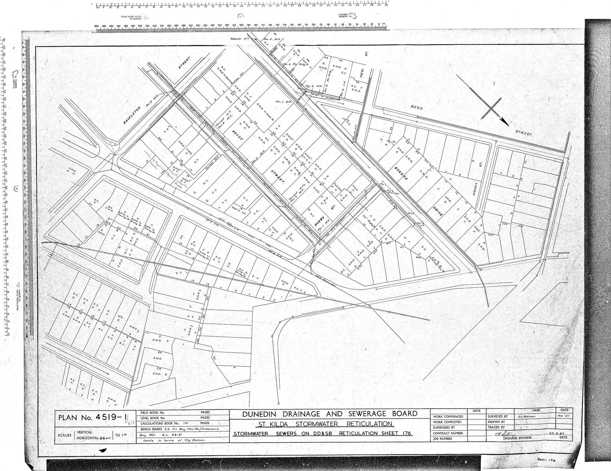 ST KILDA STORMWATER RETICULATION - STORMWATER SEWERS ON DD &amp; SB RETICULATION SHEET 176