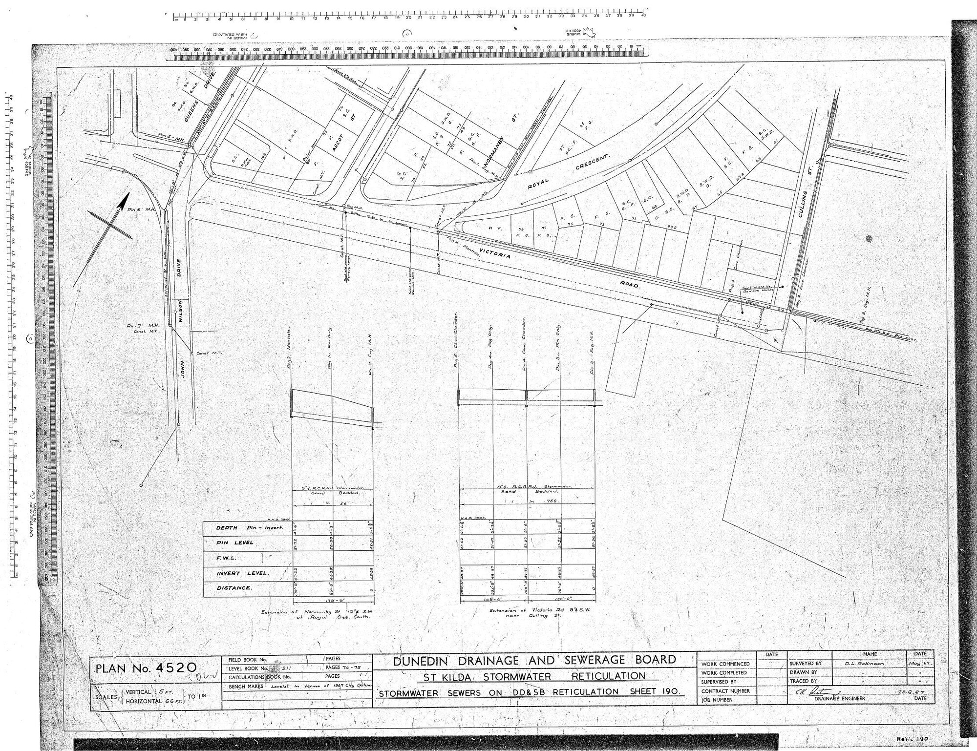 ST KILDA STORMWATER RETICULATION - STORMWATER SEWERS ON DD &amp; SB RETICULATION SHEET 190