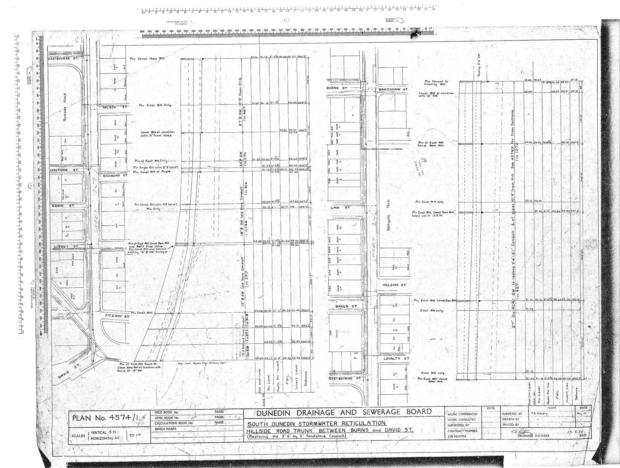 SOUTH DUNEDIN STORMWATER RETICULATION &ndash; HILLSIDE ROAD TRUNK BETWEEN BURNS AND DAVID ST. (REPLACING OLD 2''-6'' BY 3'' SANDSTONE CONDUIT)