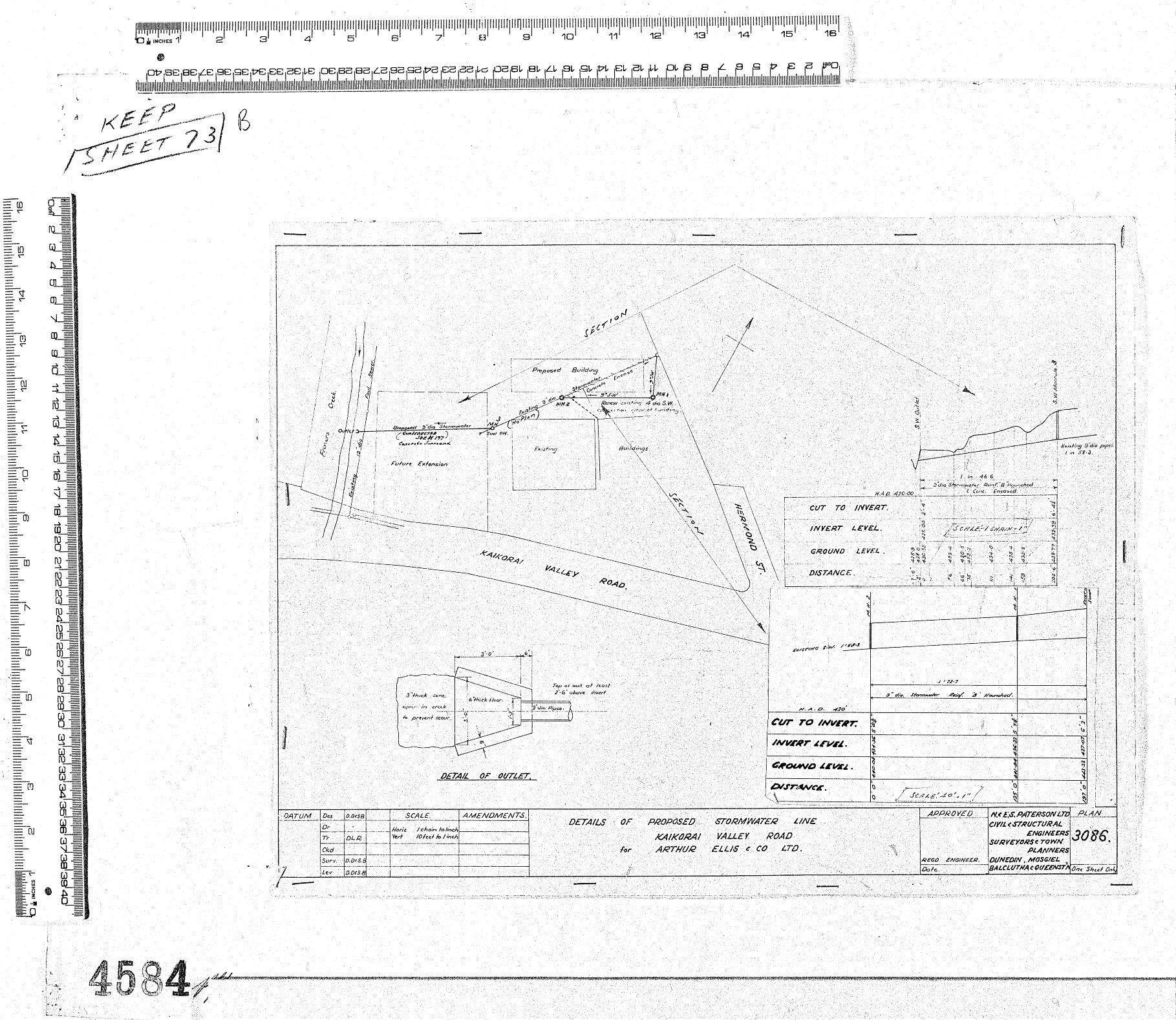 DETAILS OF PROPOSED STORMWATER LINE KAIKORAI VALLEY ROAD FOR ARTHUR ELLIS &amp; CO LTD