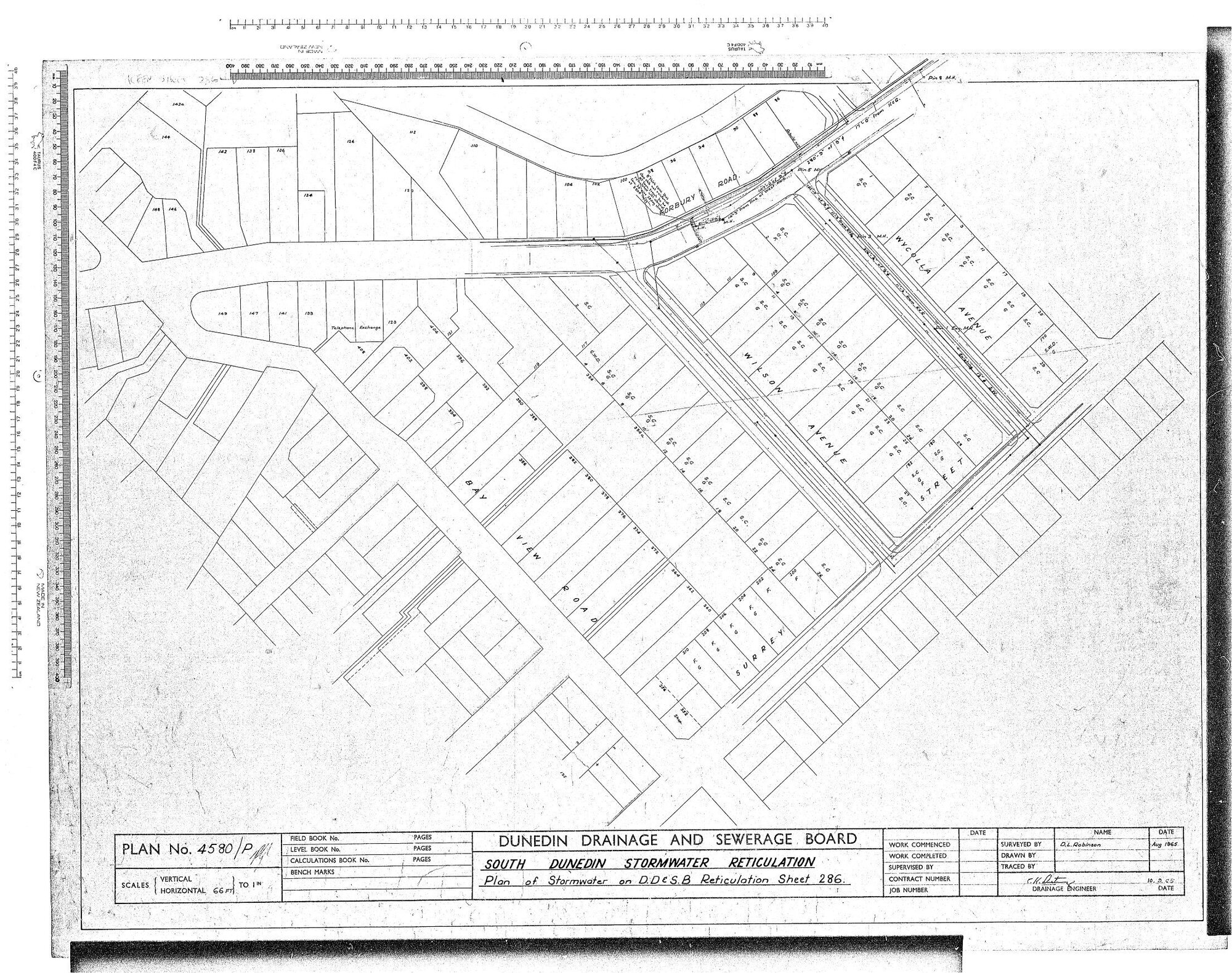 SOUTH DUNEDIN STORMWATER RETICULATION &ndash; PLAN OF STORMWATER ON D.D &amp; S.B RETICULATION SHEET 286