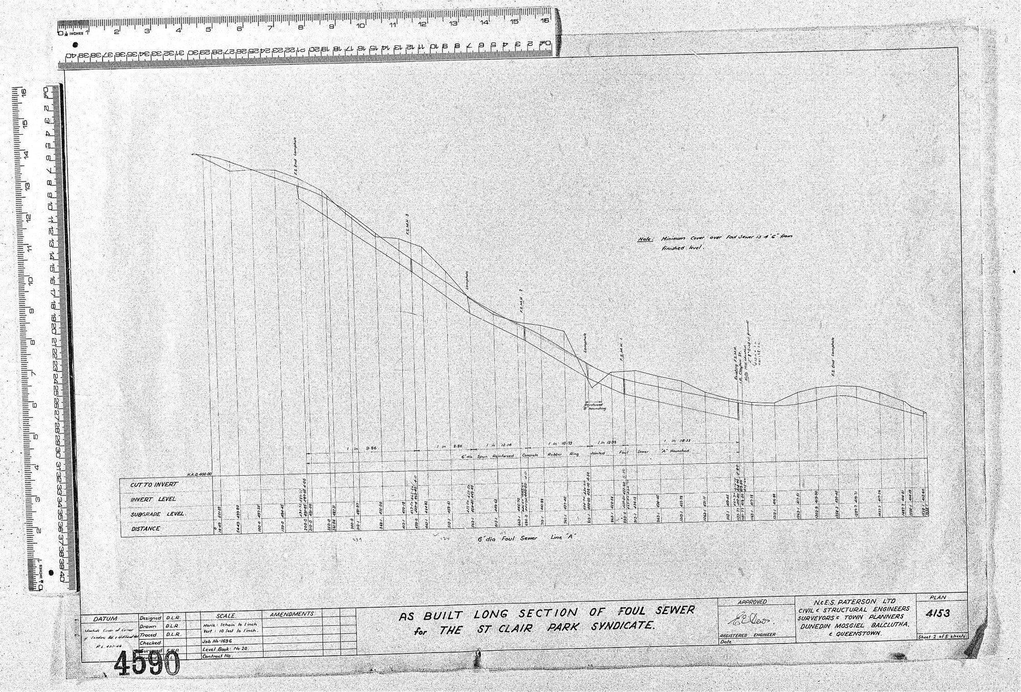 AS-BUILT LONG SECTION OF FOUL SEWER FOR THE ST CLAIR PARK SYNDICATE