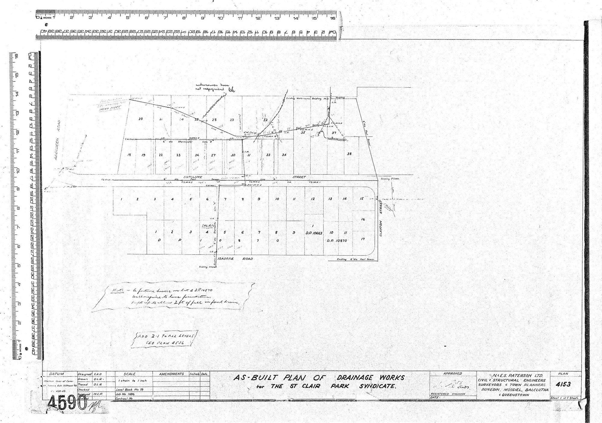AS-BUILT PLAN OF DRAINAGE WORKS FOR THE ST CLAIR PARK SYNDICATE