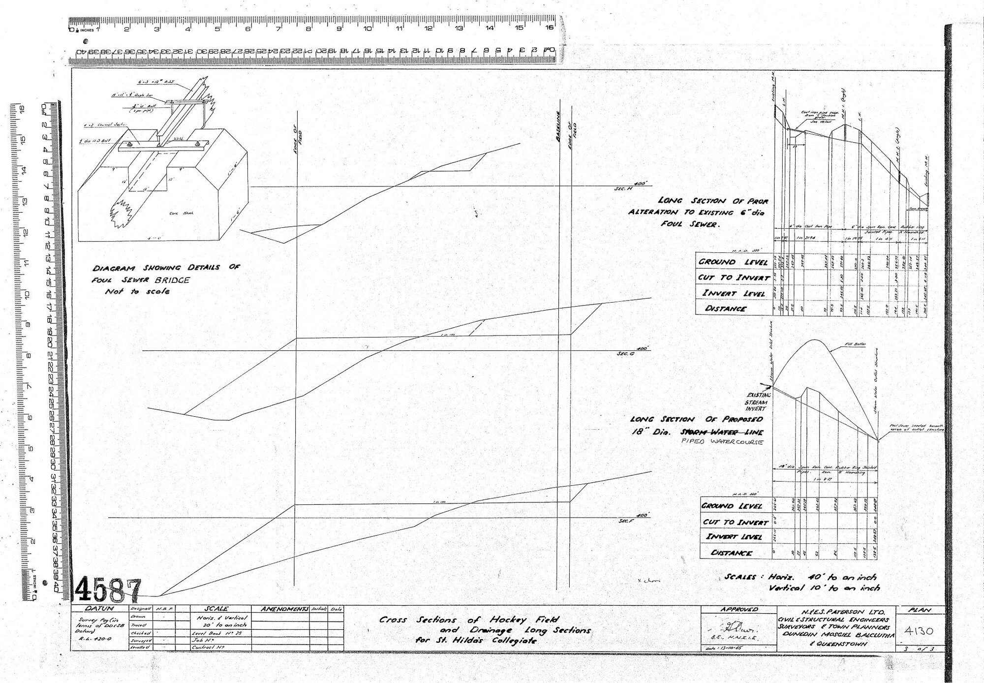 CROSS SECTIONS OF HOCKEY FIELD AND DRAINAGE LONG SECTIONS FOR ST. HILDA'S COLLEGIATE 