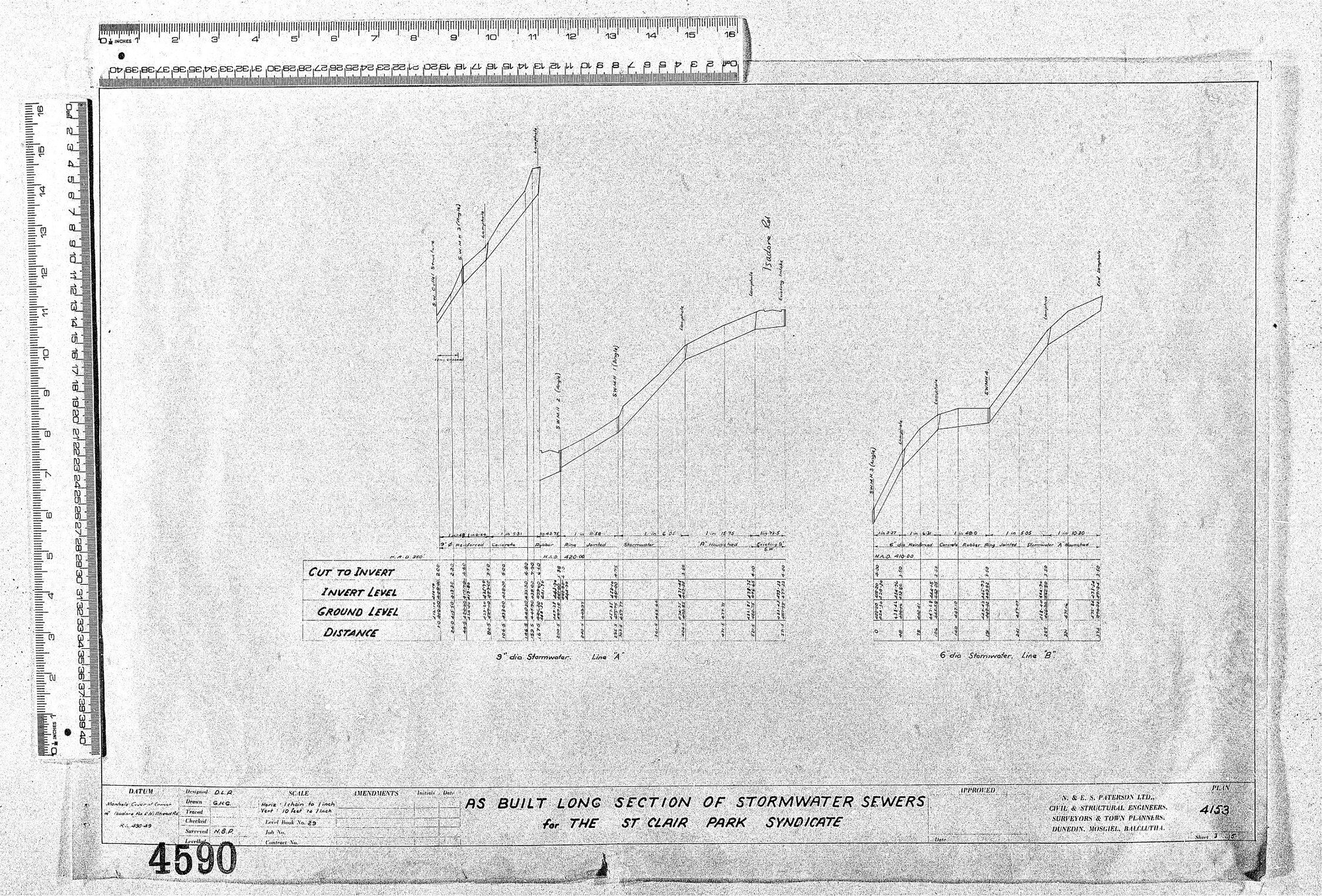 AS-BUILT LONG SECTION OF STORMWATER SEWERS FOR THE ST CLAIR PARY SYNDICATE