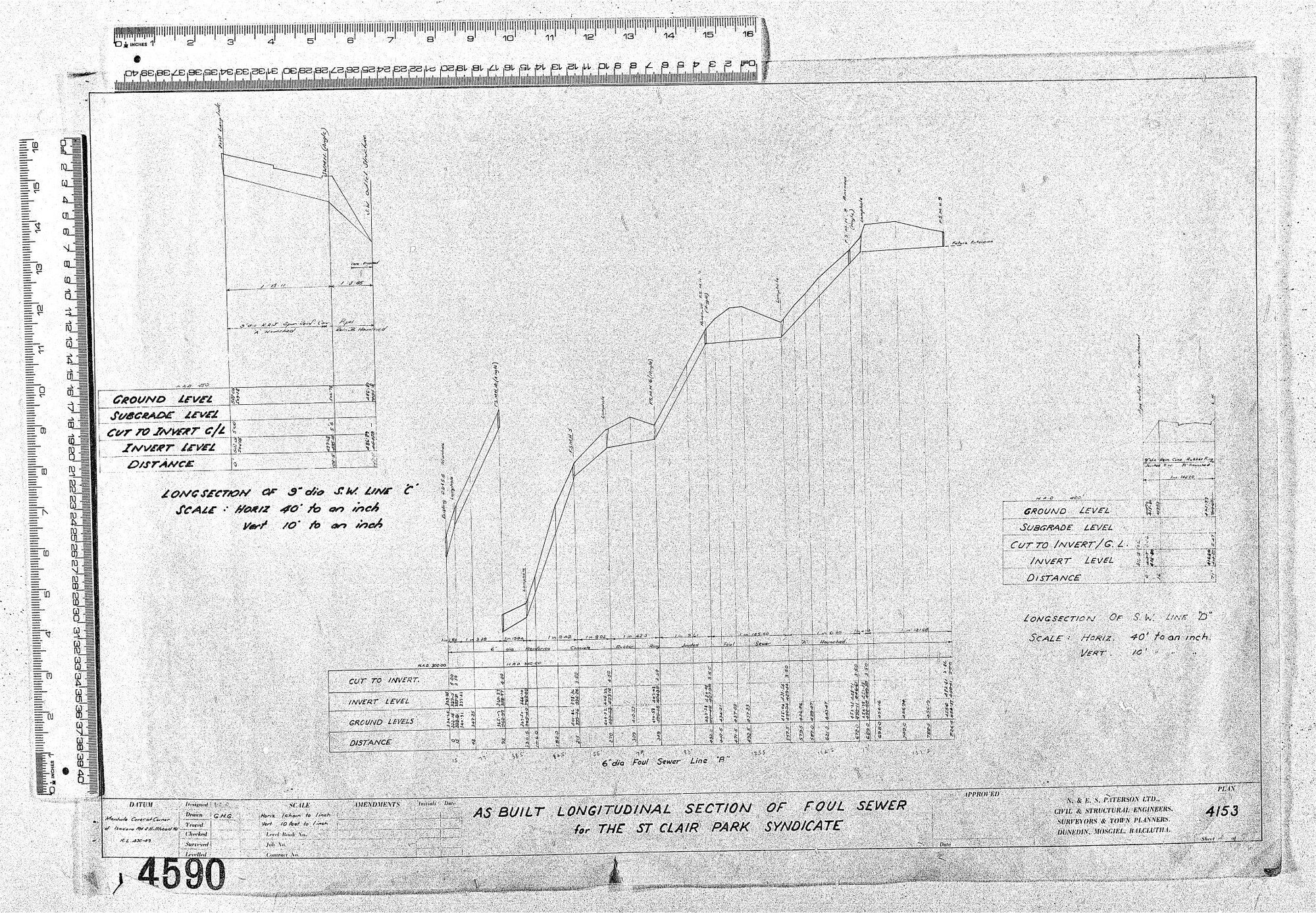 AS-BUILT LONG SECTION OF FOUL SEWER FOR THE ST CLAIR PARK SYNDICATE