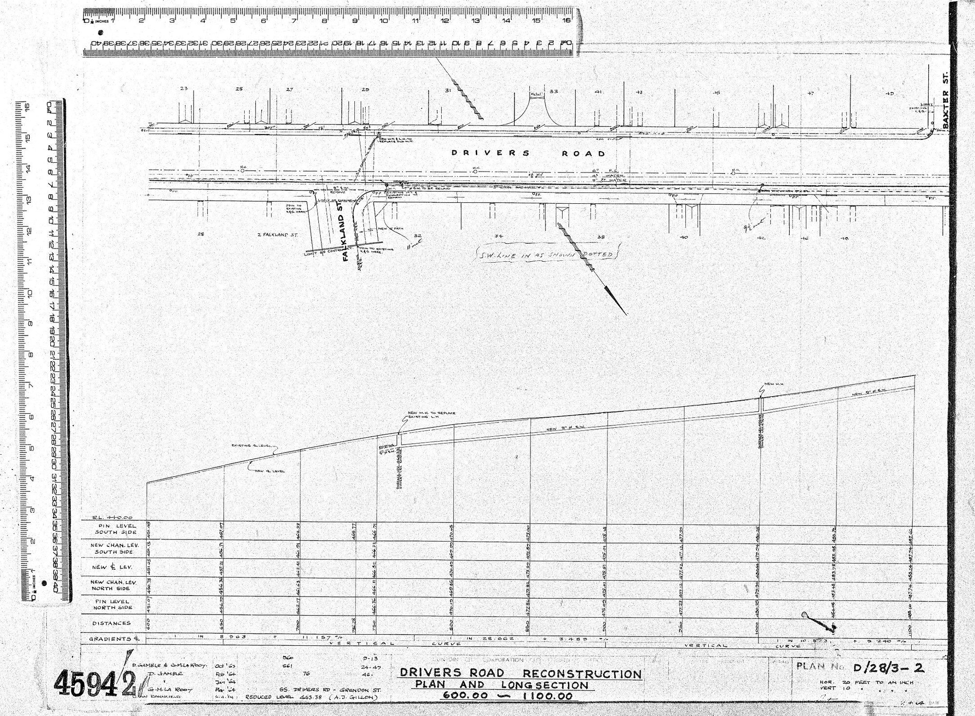 DRIVERS ROAD RECONSTRUCTION PLAN AND LONGSECTION 600.00 - 1100.00