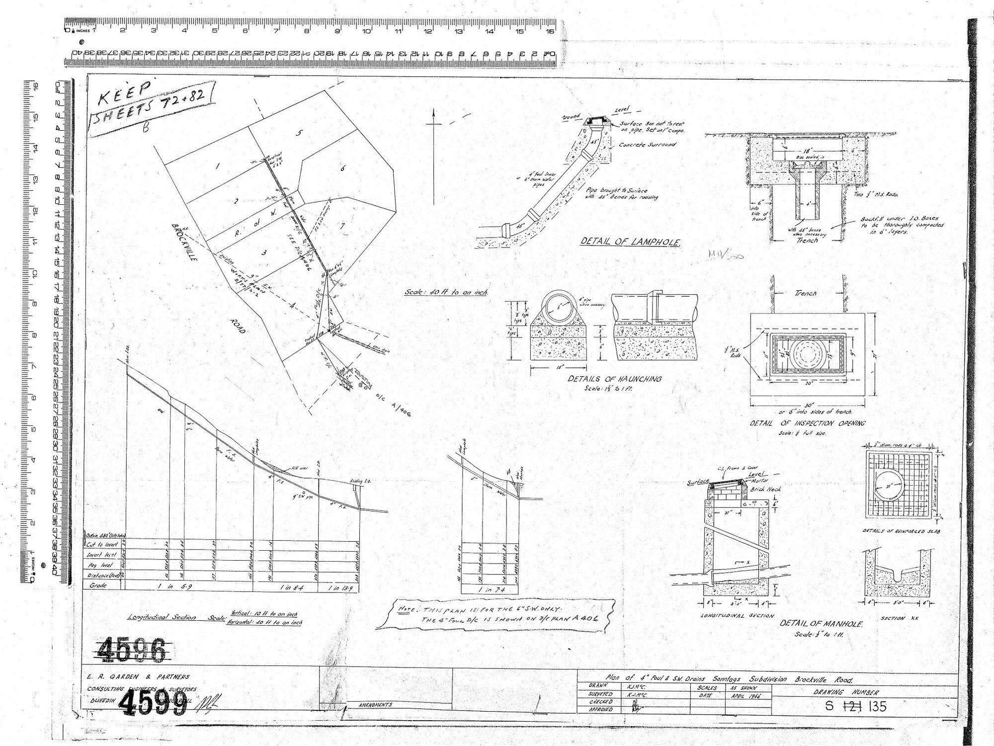 AS BUILT LONG SECTION MANHOLE AND LAMPHOLE DETAIL FOR BROCKVILLE ROAD