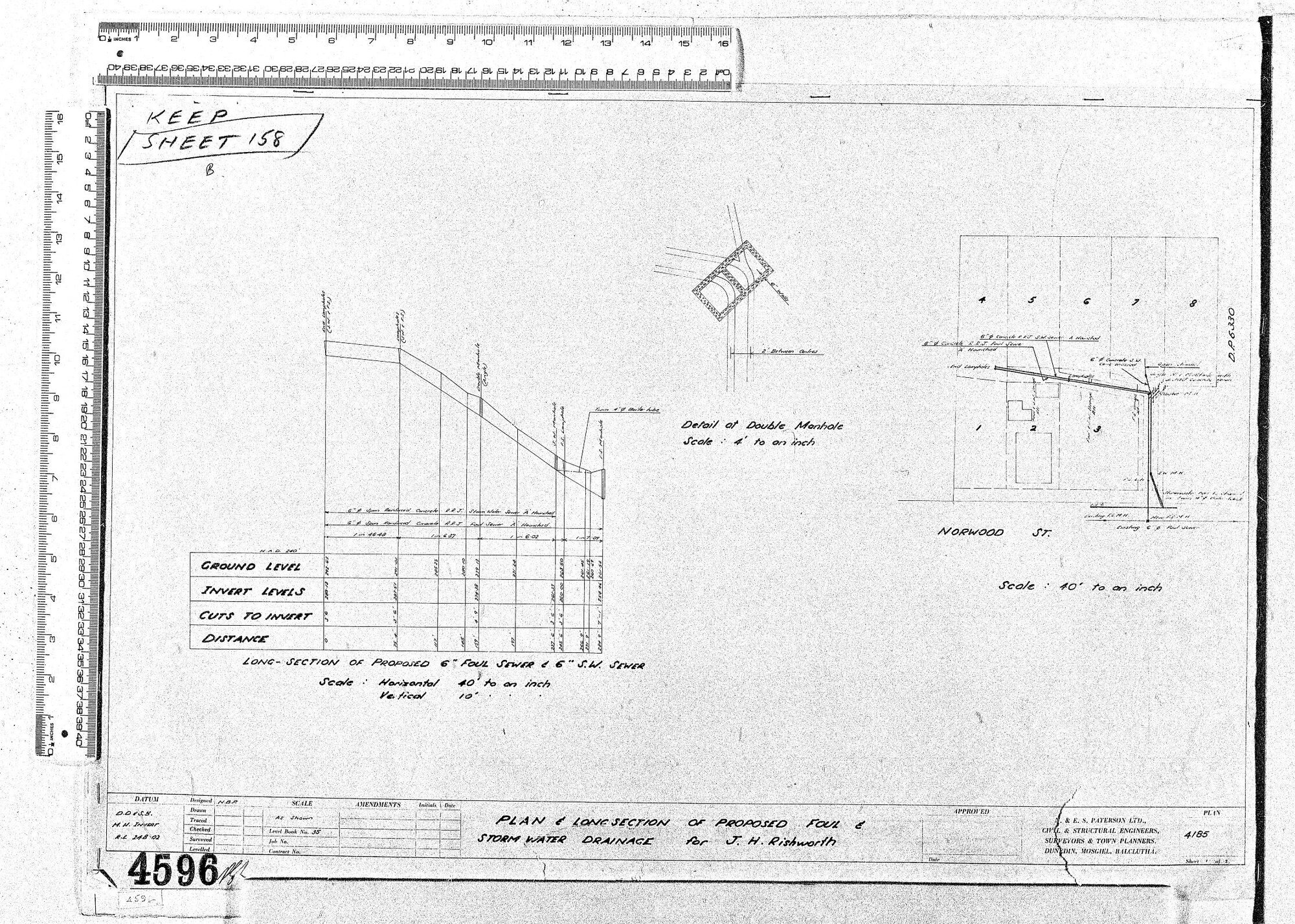 PLAN &amp; LONGSECTION OF PROPOSED FOUL &amp; STORMWATER DRAINAGE FOR J.H.RISHWORTH