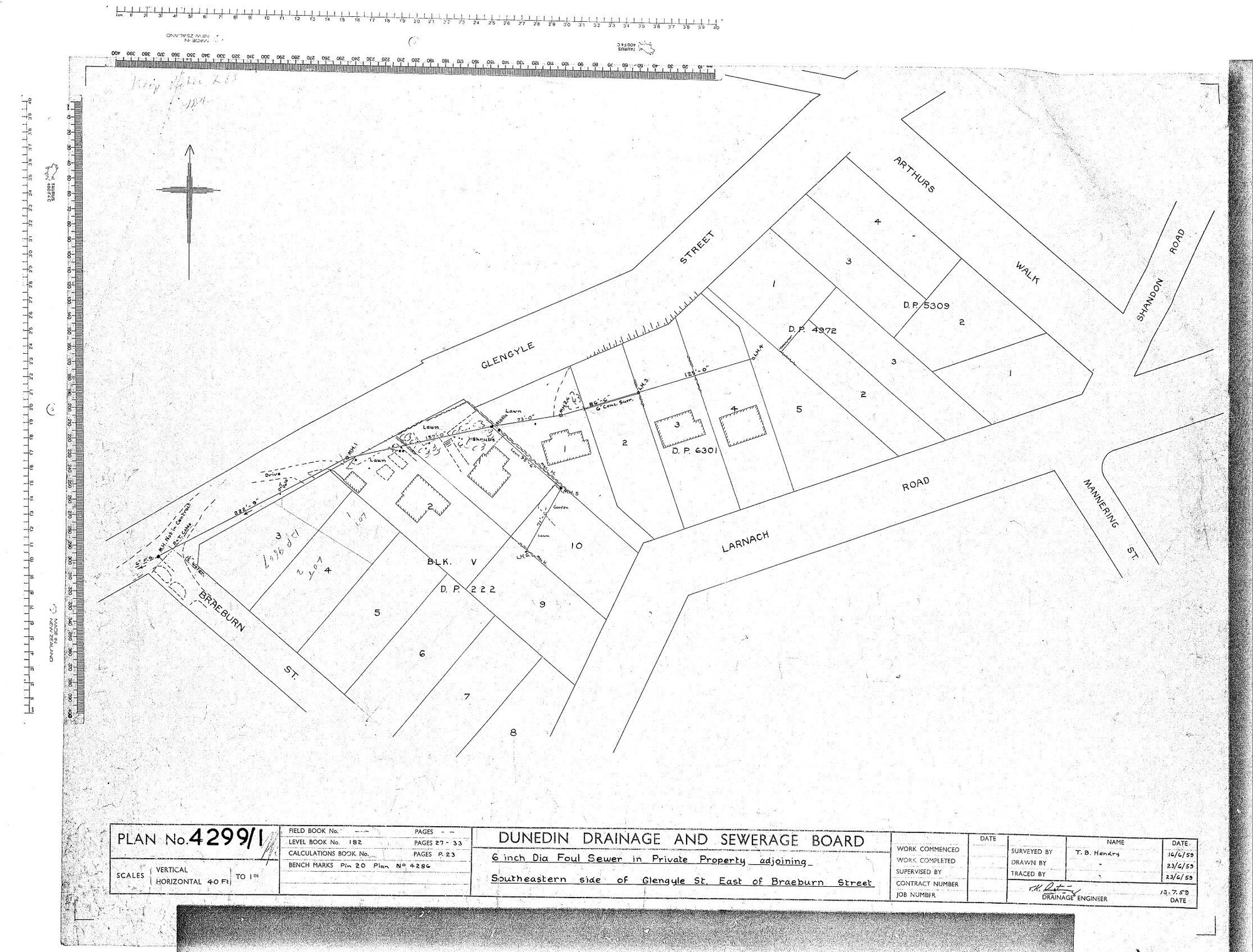 6 INCH DIA SOUL SEWER IN PRIVATE PROPERTY ADJOINING SOUTHEASTERN SIDE OF GLENGYLE ST  EAST OF BRAEBURN STREET