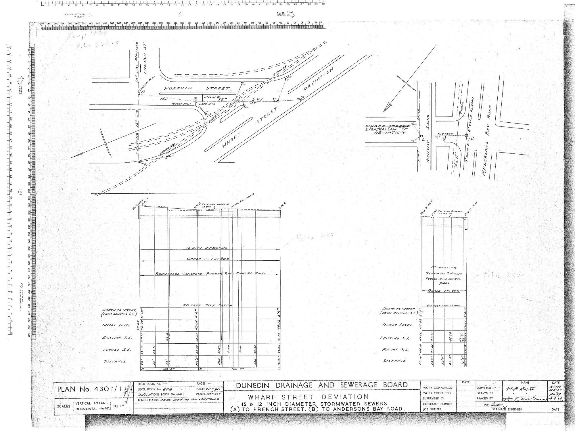 WHARF STREET DEVIATION 15 &amp; 12 INCH DIAMETER STORMWATER SEWERS (A) TO FRENCH STREET (B) TO ANDERSONS BAY ROAD