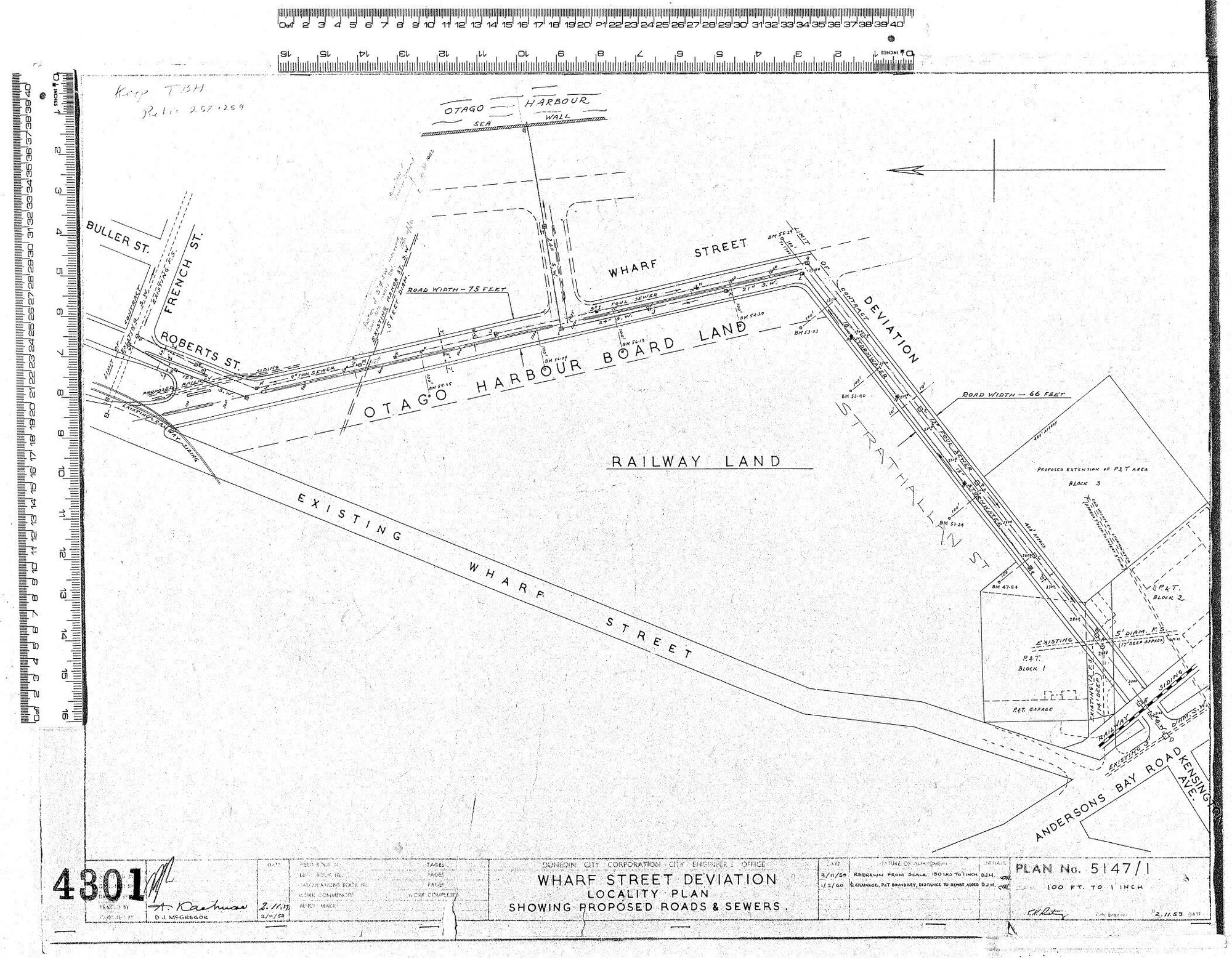 WHARF STREET DEVIATION LOCALITY PLAN SHOWING PROPOSED ROADS &amp; SEWERS