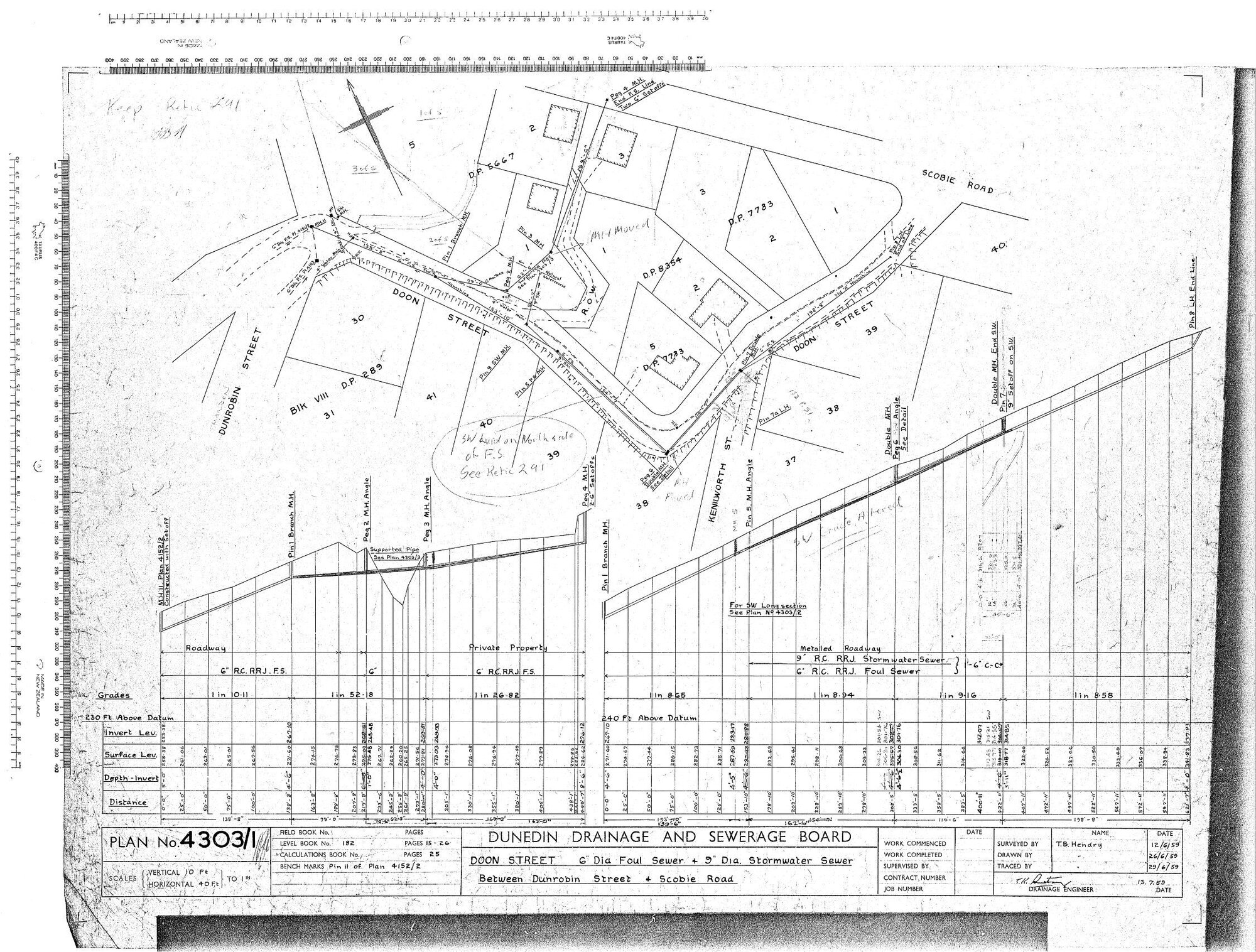 DOON STREET 6" DIA FOUL SEWER   9" DIA STORMWATER SEWER BETWEEN DUNROBIN STREET   SCOBIE ROAD