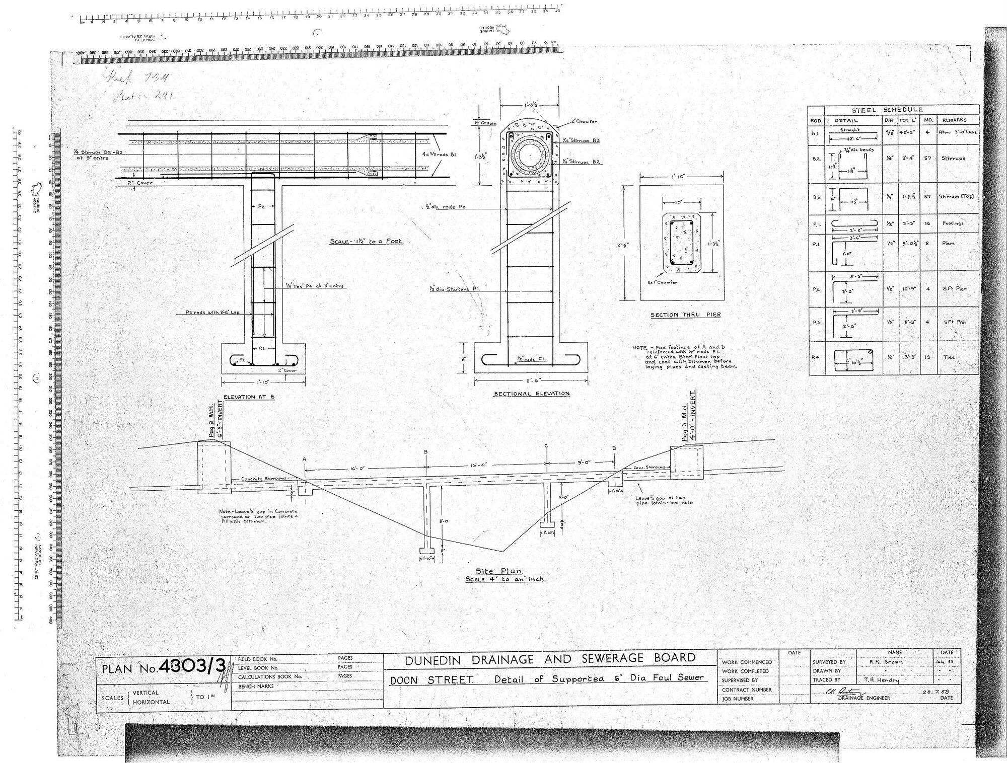 DOON STREET DETAIL OF SUPPORTED 6" DIA SEWER