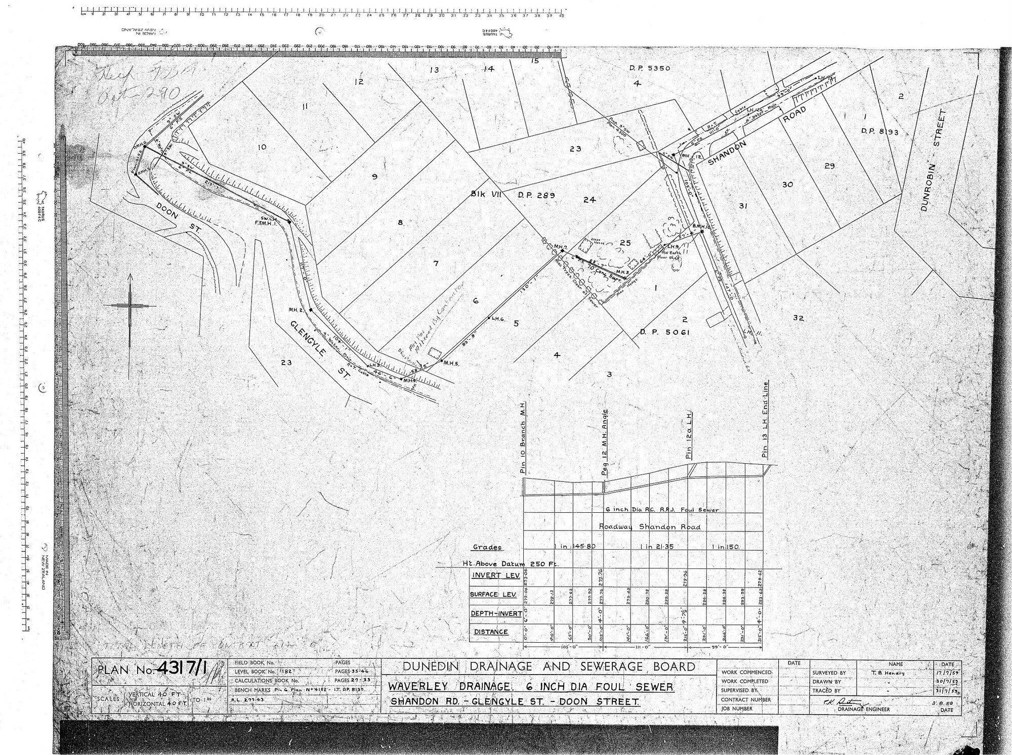 WAVERLEY DRAINAGE 6 INCH DIA FOUL SEWER SHANDON RD - GLENGYLE ST - DOON STREET