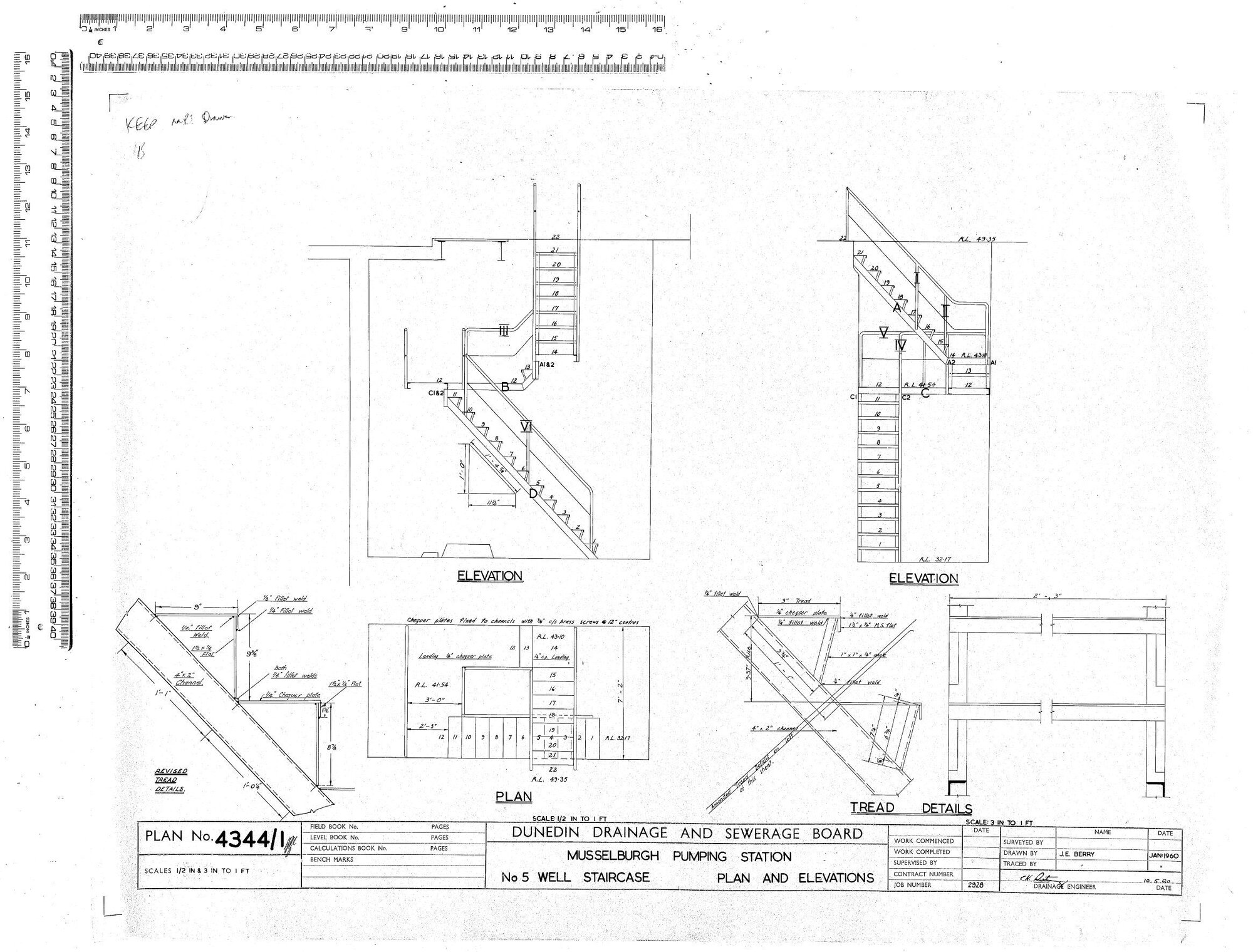 MUSSELBURGH PUMPING STATION NO 5 WELL STAIRCASE PLAN AND ELEVATIONS