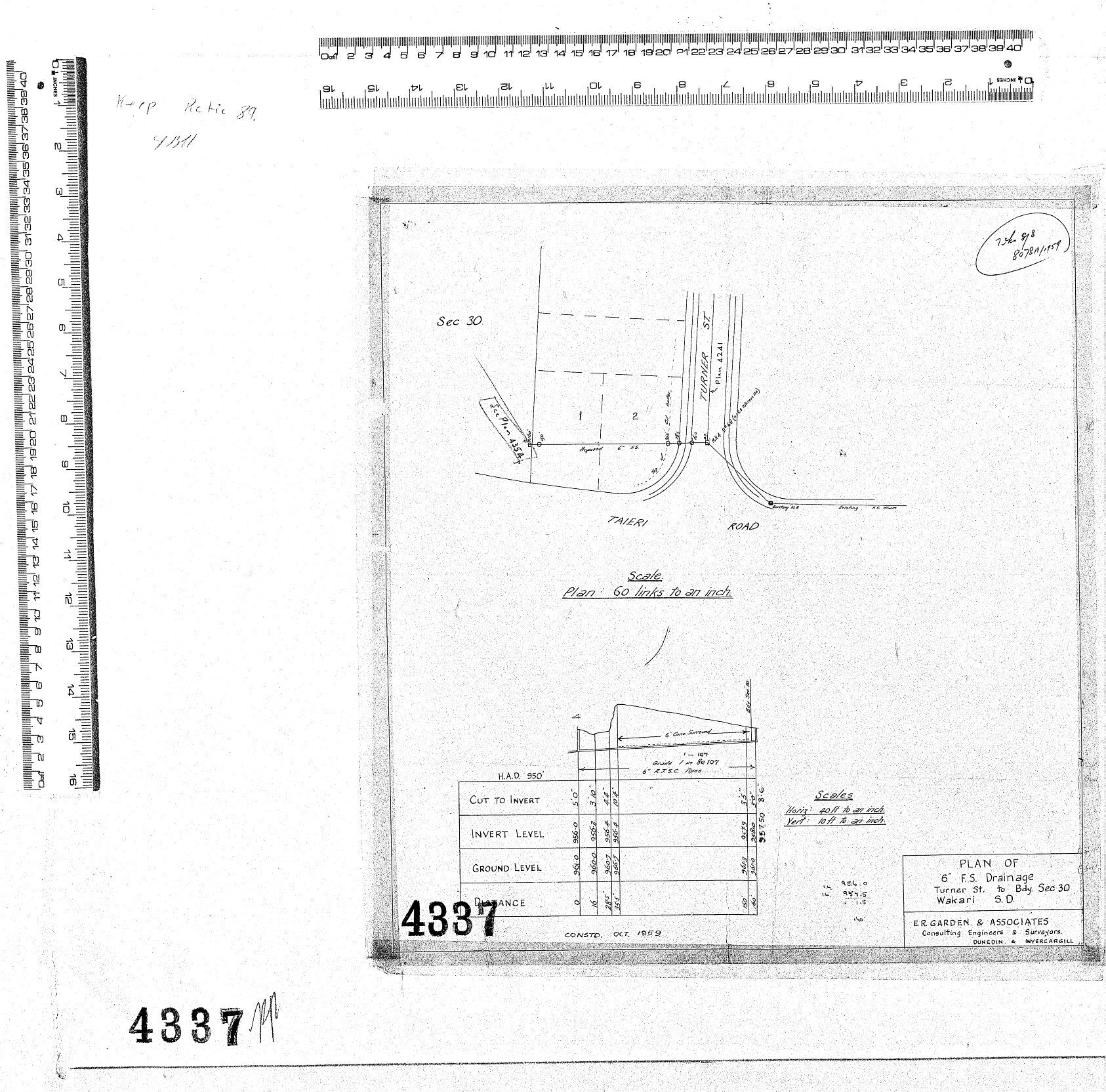 PLAN OF 6" F.S. DRAINAGE TURNER ST TO BDY SEC 30 WAKARI S.D.