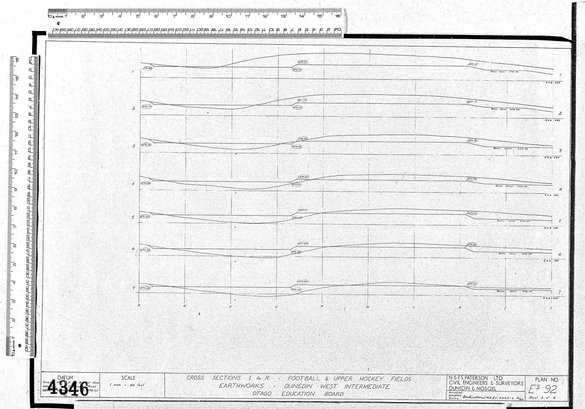 CROSS SECTIONS L TO R - FOOTBALL &amp; UPPER HOCKEY FIELDS EARTHWORKS - DUNEDIN WEST INTERMEDIATE OTAGO EDUCATION BOARD