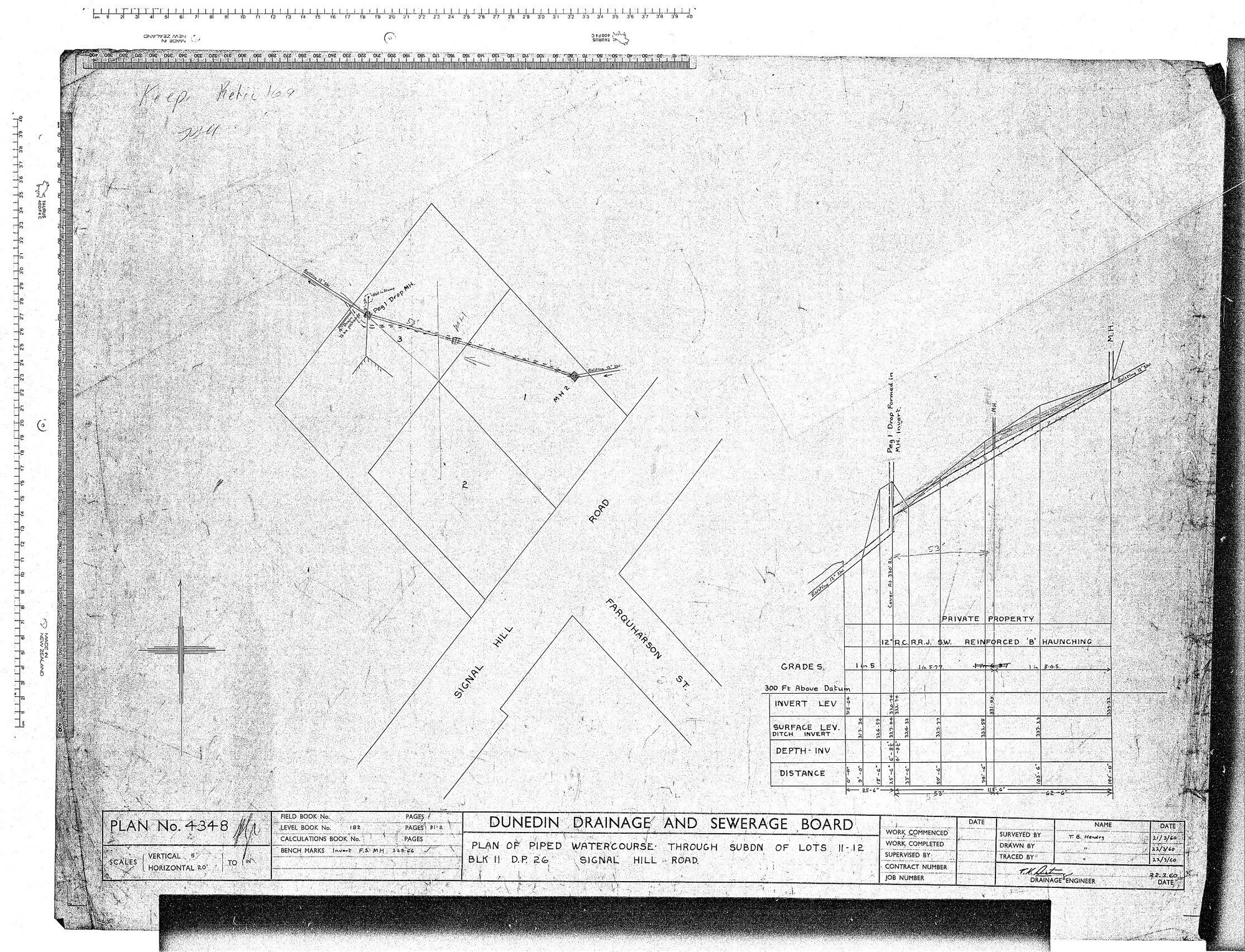 PLAN OF PIPED WATERCOURSE THROUGH SUBDN OF LOTS 11-12 BLK 11 D.P. 26 SIGNAL HILL ROAD