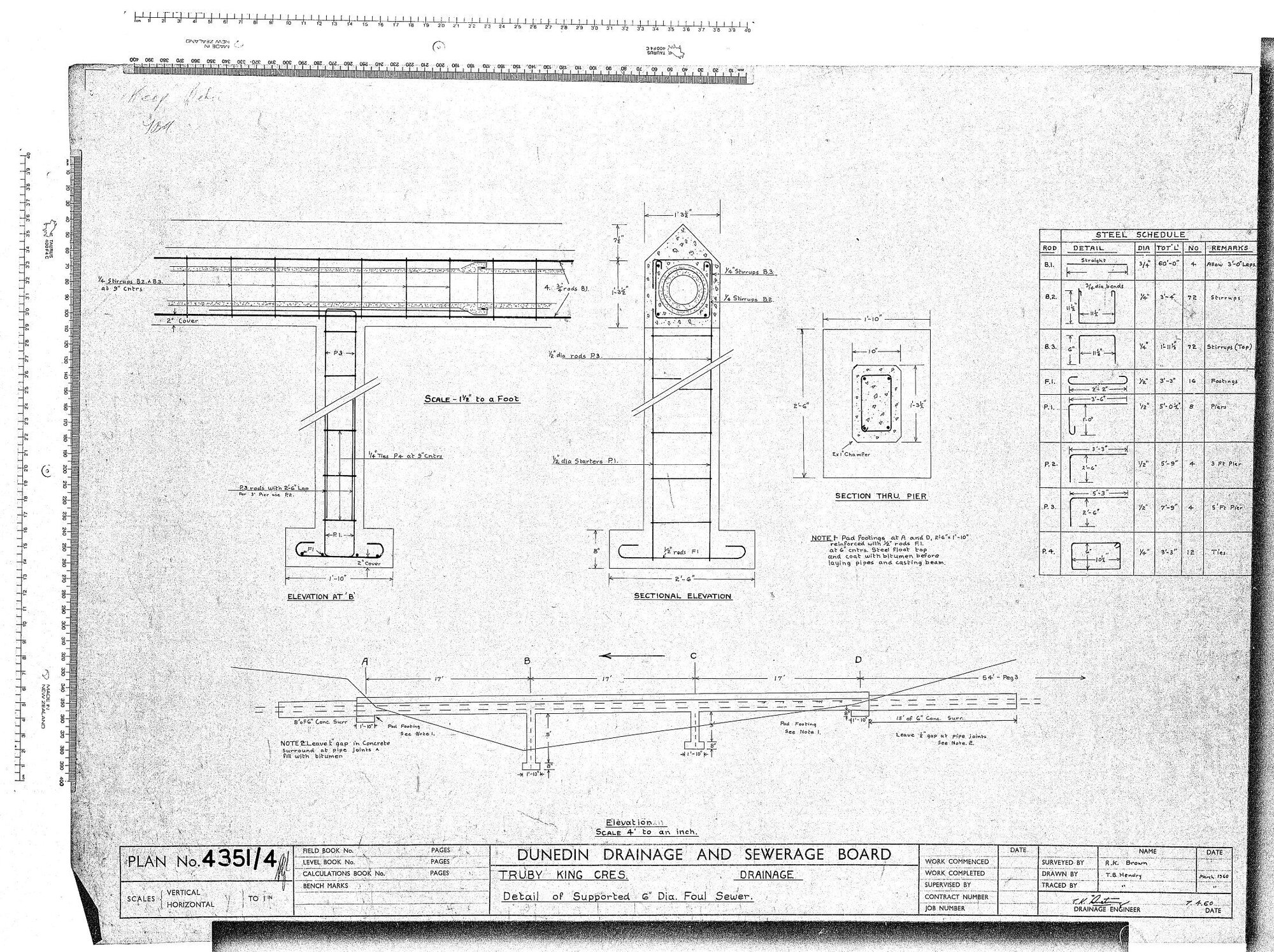 TRUBY KING CRES  DRAINAGE DETAILS OF SUPPORTED 6" DIA FOUL SEWER