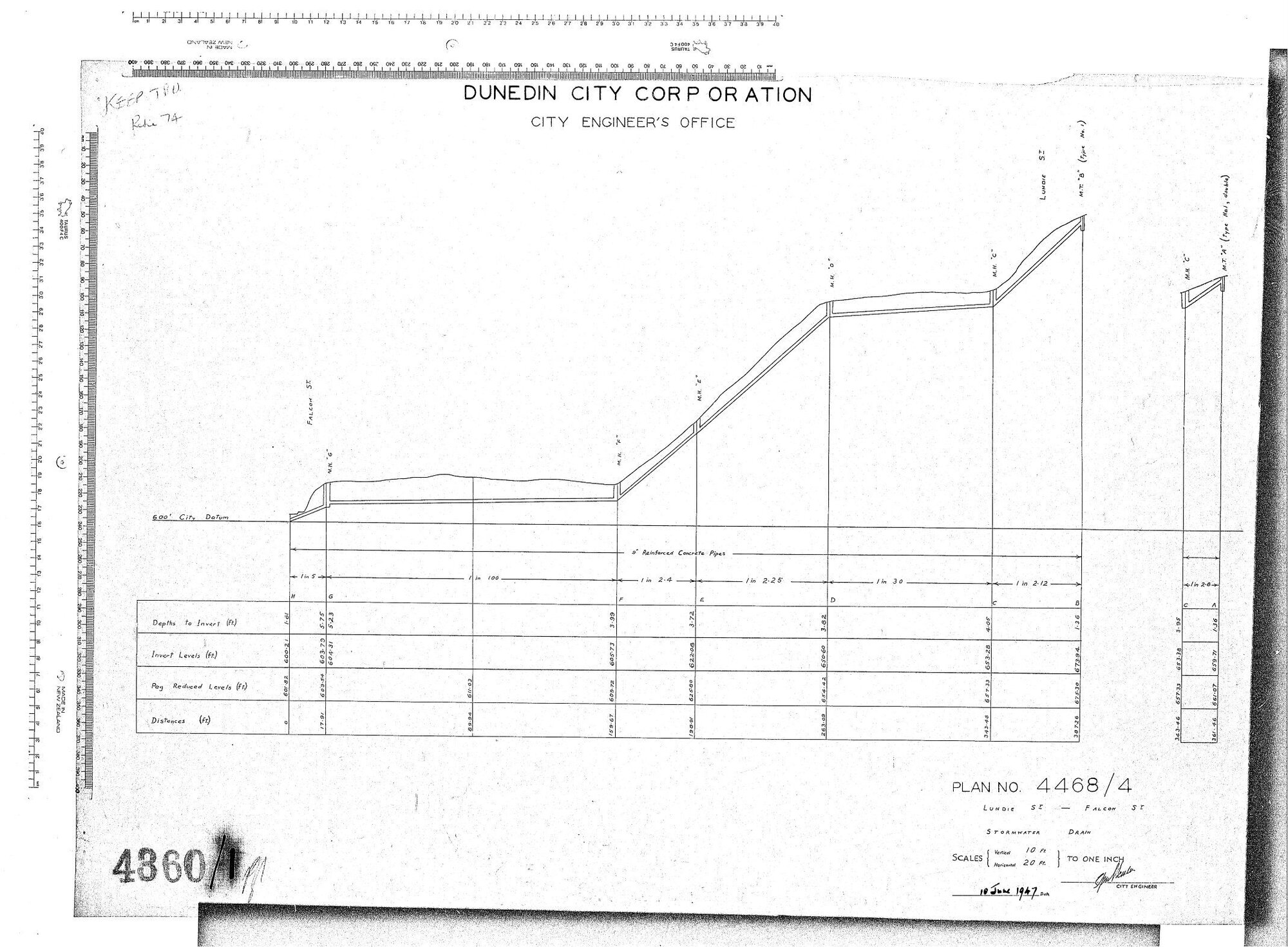 LUNDIE STREET AND FALCON STREET SEWER THROUGH PROPERTY LONG SECTION