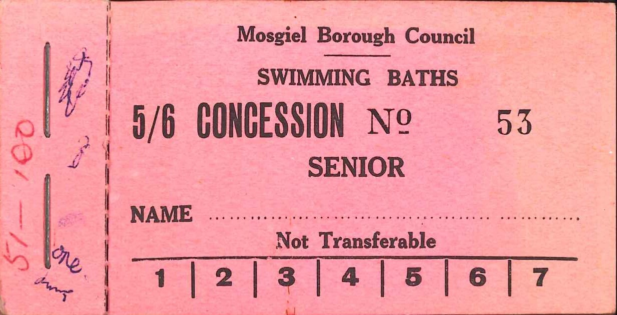 Mosgiel Borough Council Council Swimming Baths Senior Concession Ticket