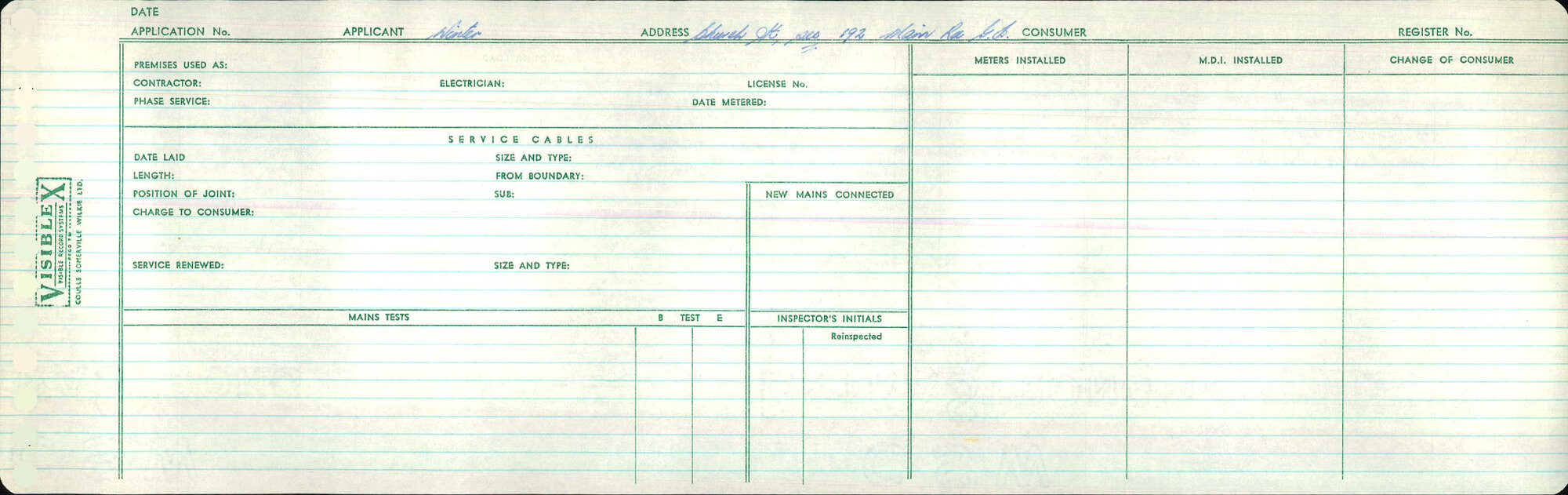 Electricity Department Connection Record - Church Street Green Island