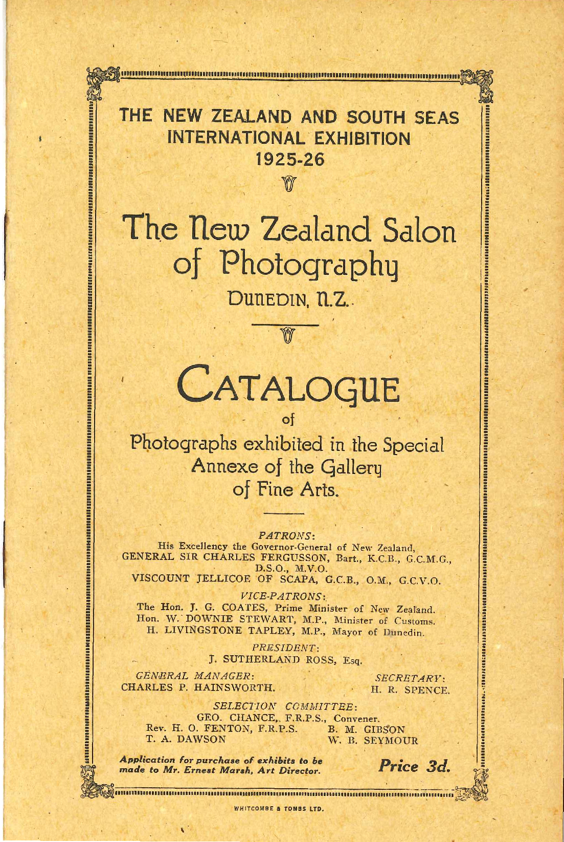 New Zealand &amp; South Seas Exhibition Catalogue of Photographs Exhibited in the Special Annexe of the Gallery of Fine Arts