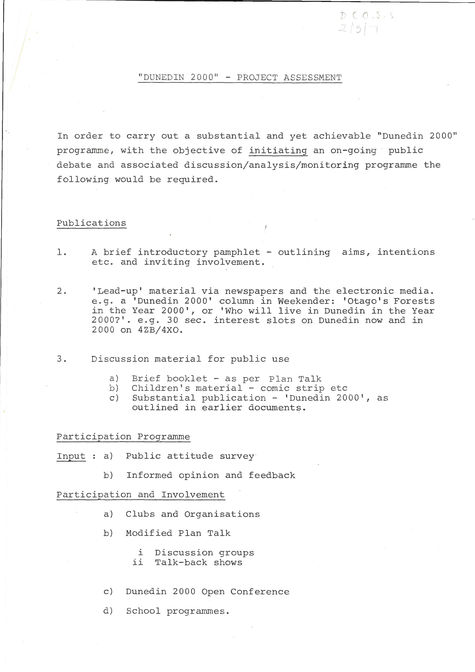 Dunedin Council of Social Services Dunedin 2000 Project - Assessment by Geoff Kearsley