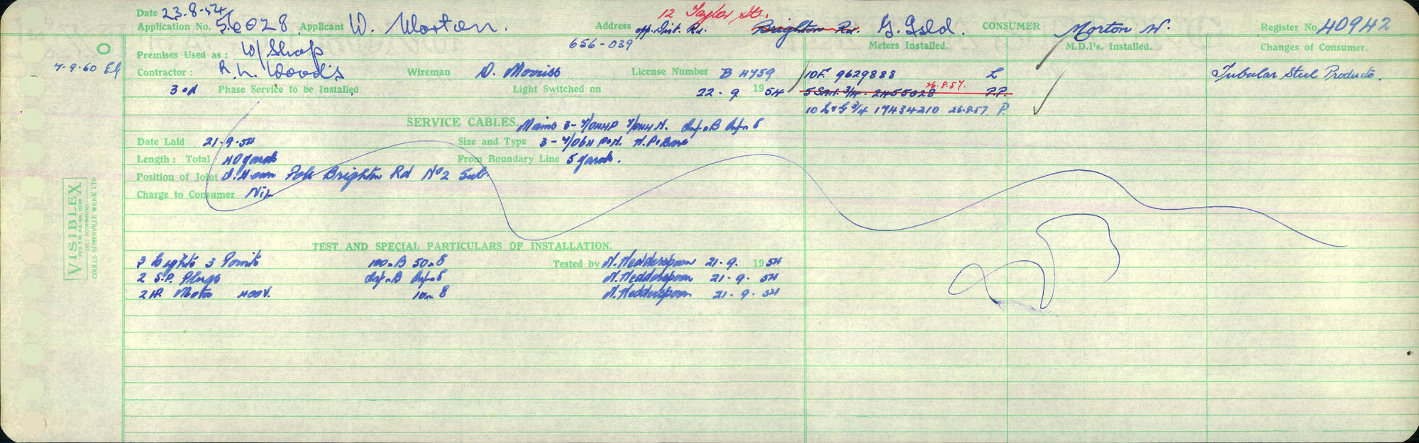 Electricity Department Connection Record - Taylor Street Green Island
