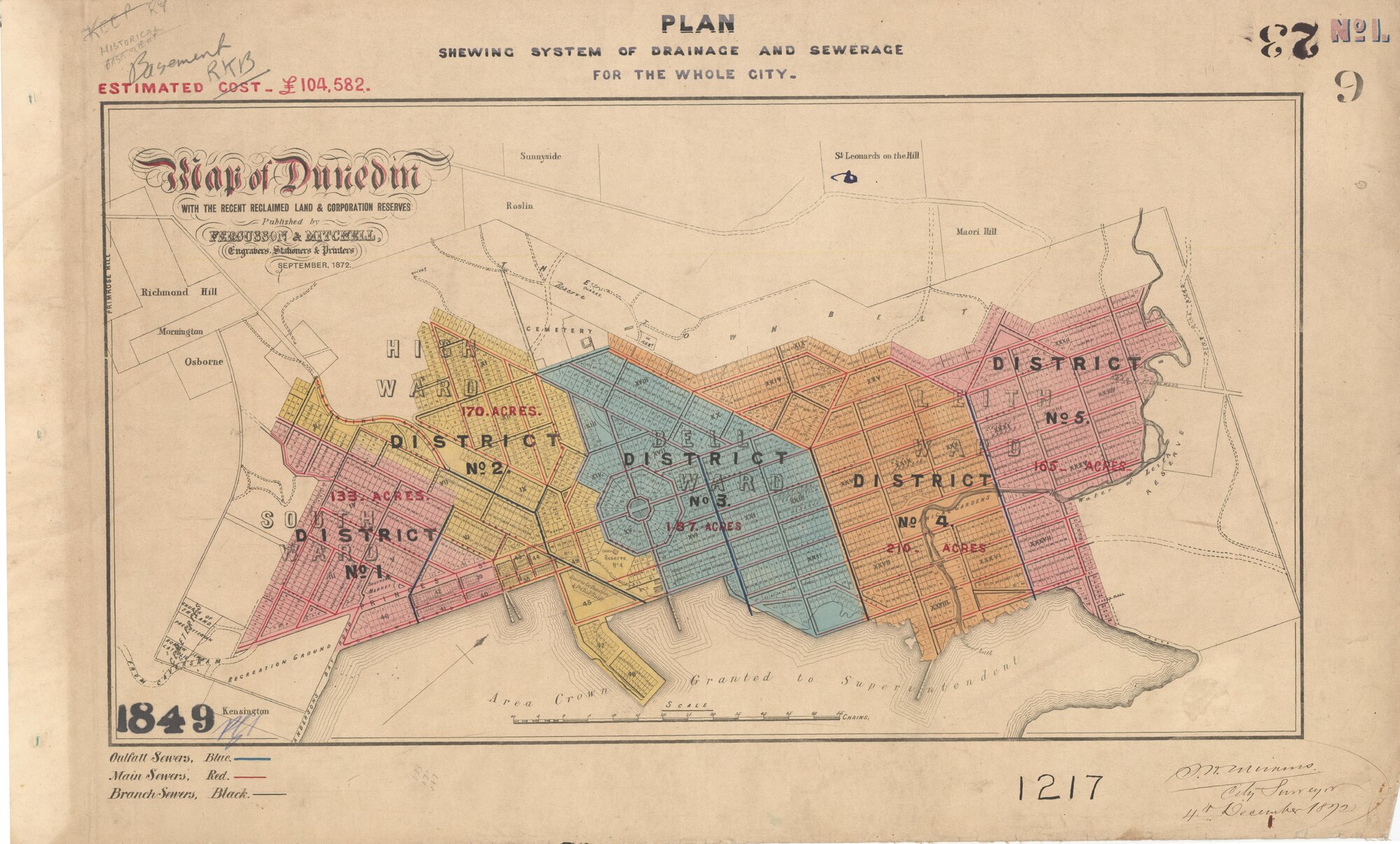 Dunedin Drainage and Sewerage Board Plans showing System of Drainage and Sewerage for City