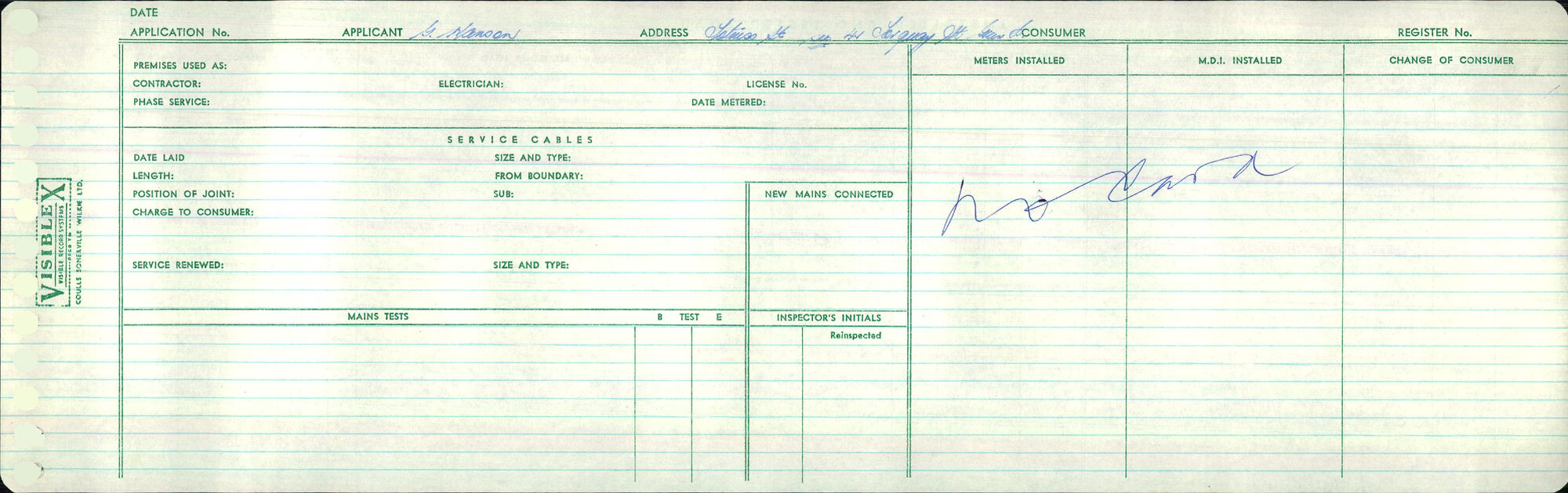 Electricity Department Connection Record - Totness Street Green Island