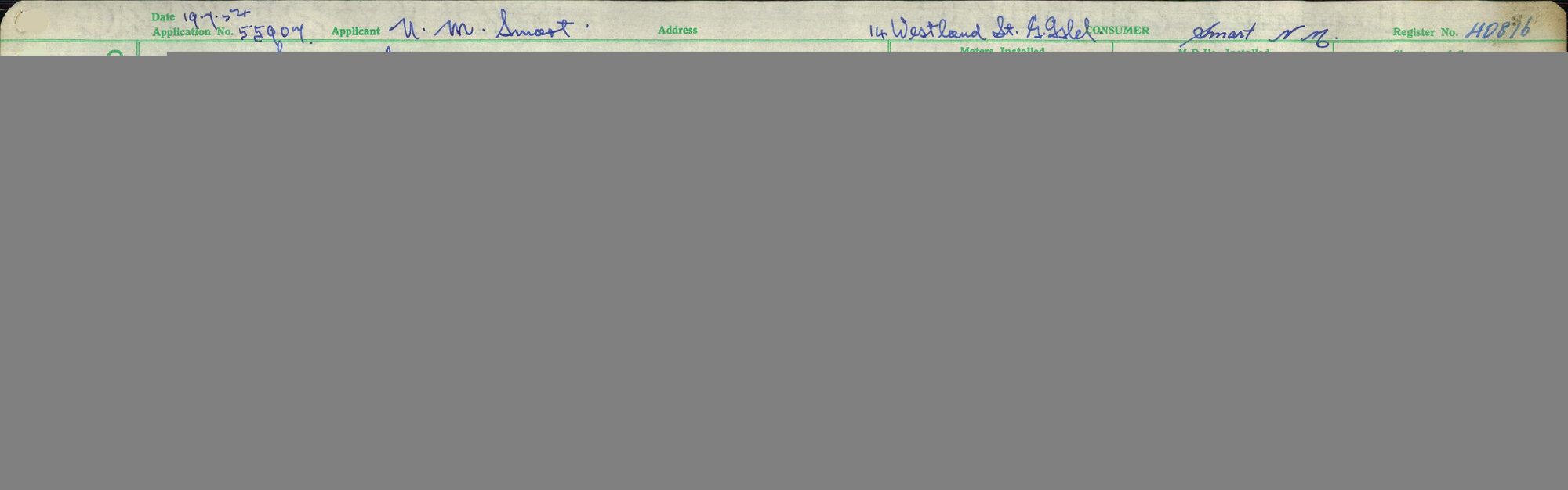 Electricity Department Connection Record - Westland Street Green Island