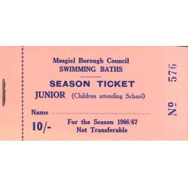 Mosgiel Borough Council Council Swimming Baths Junior Concession Ticket