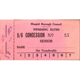 Mosgiel Borough Council Council Swimming Baths Senior Concession Ticket