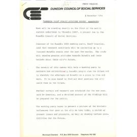 Dunedin Council of Social Services Dunedin 2000 Project - Public Attitude Survey Commences, Press Release